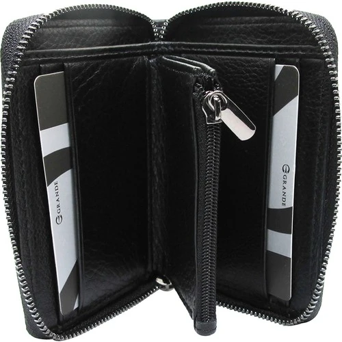 Grande Hakiki Deri Siyah Fermuarlı Kişiye Özel Cüzdan - 740