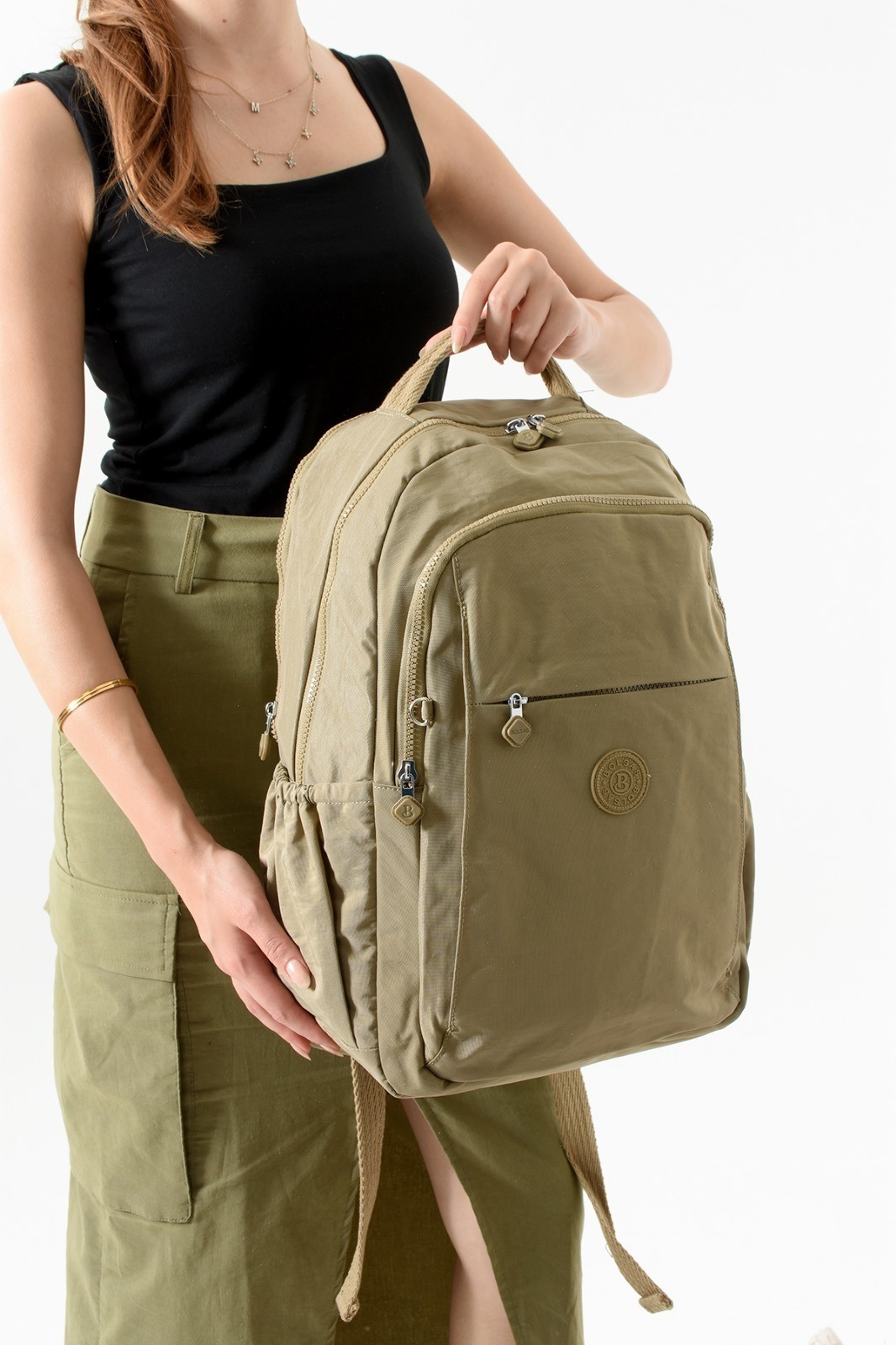 Bagacar Bolsas 1092 Su Geçirmez İthal Krinkıl Kumaş Laptop Bölmeli Okul ve Günlük Sırt Çantası Kum