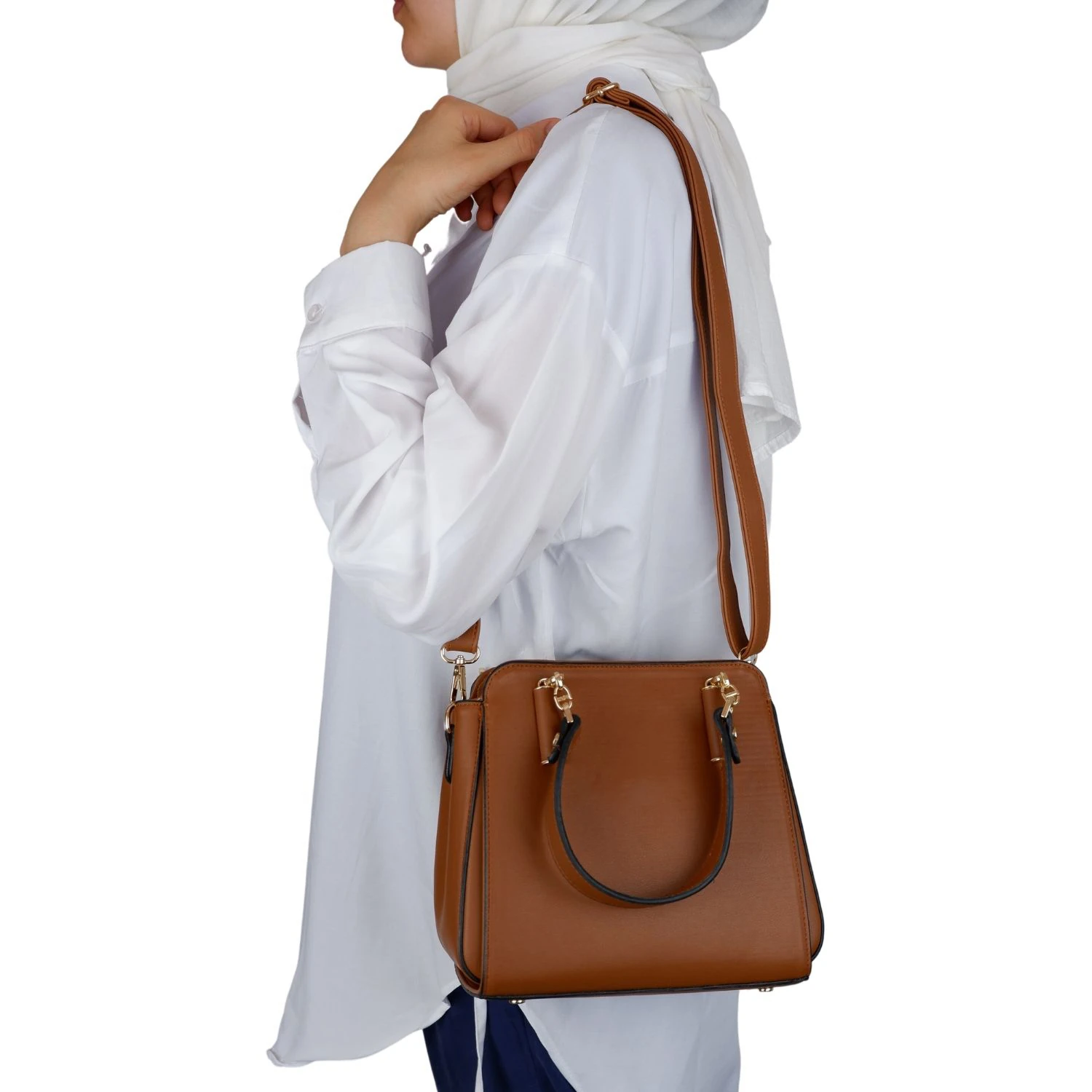 Bagacar 828 Taba Suni Deri Bayan Çapraz El ve Omuz Çantası