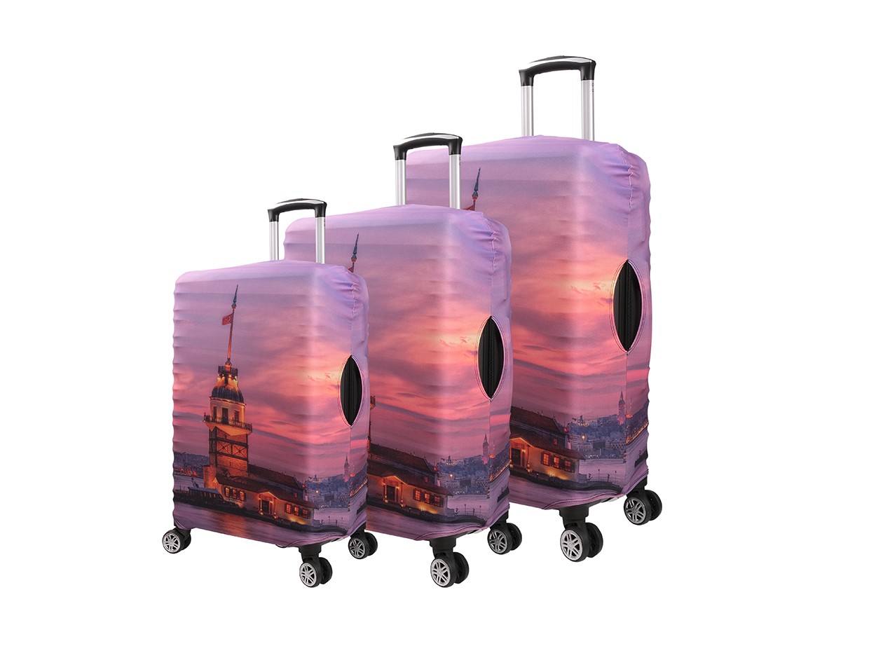 Bagacar Kız Kulesi 3lü Set Valiz Kılıfı, 3 lü Valiz Kemeri, 3lü Valiz Etiketi