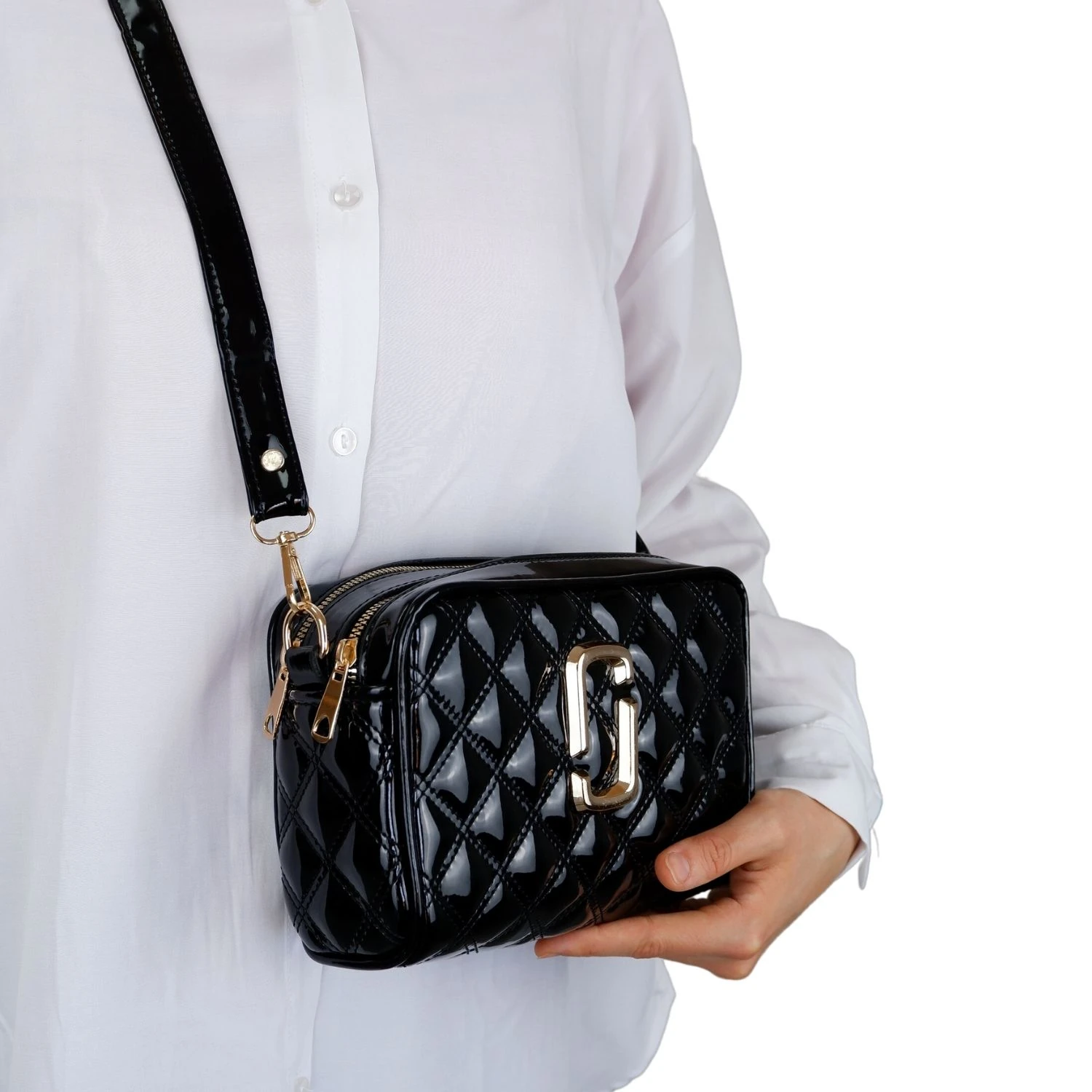 Bagacar Kapitone Bayan Çapraz El ve Omuz Çantası Rugan Siyah