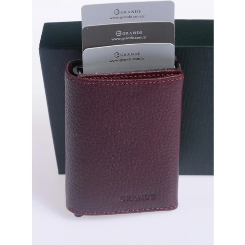 Grande 725 Unisex Hakiki Deri Mekanizmalı Kartlık  Bordo