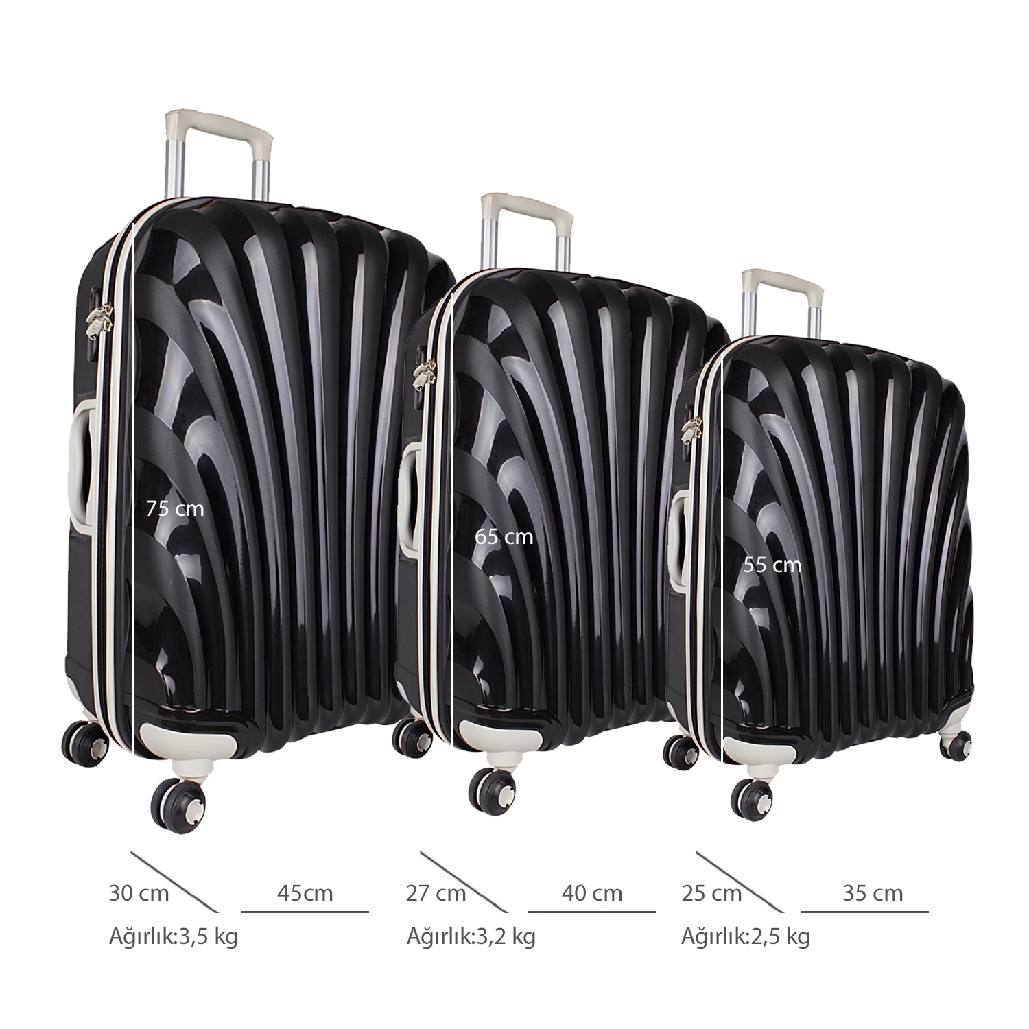 Bagacar Shell Silikon Kırılmaz Büyük Boy Valiz Siyah Beyaz