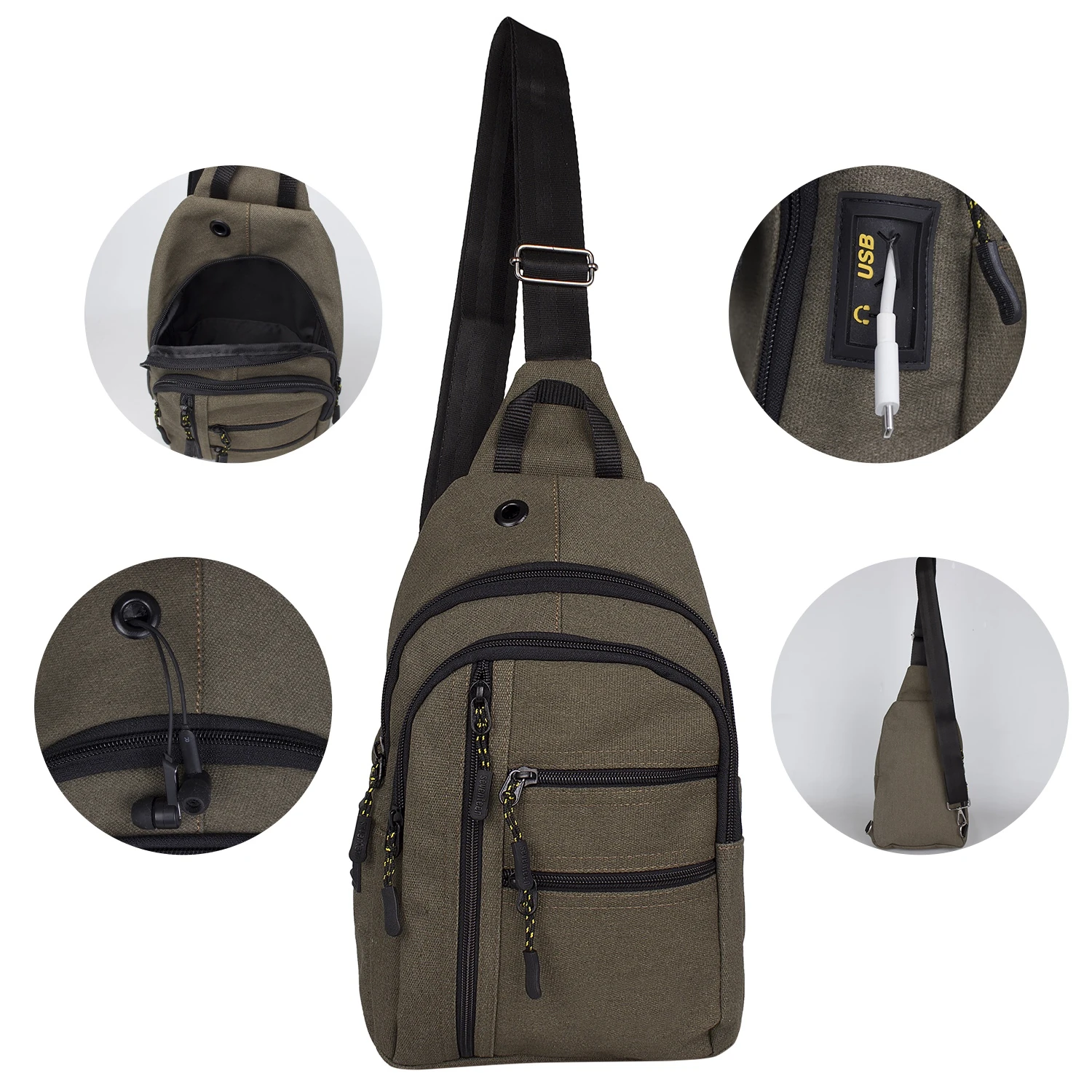 Bagacar 4925 Kulaklık Çıkışlı Body Bag ve Omuz Çantası Haki