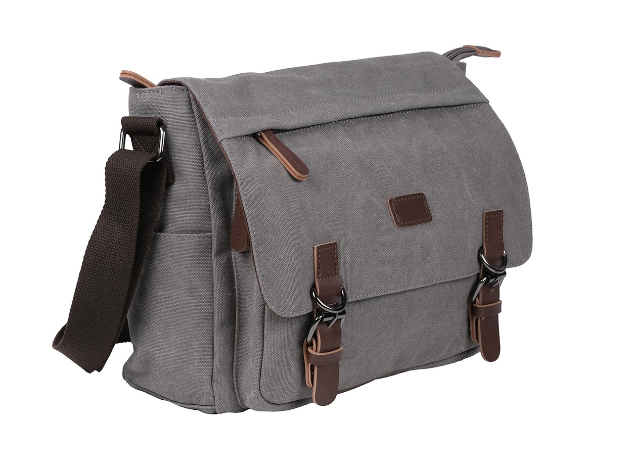 Bagacar Orjinal Kanvas Kumaş Laptop Bölmeli Unisex Çapraz Çanta Gri