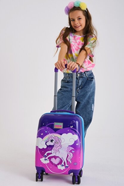 Bagacar Yaygan Kids Mor Pembe Unicorn Desenli Çocuk Valizi 16710