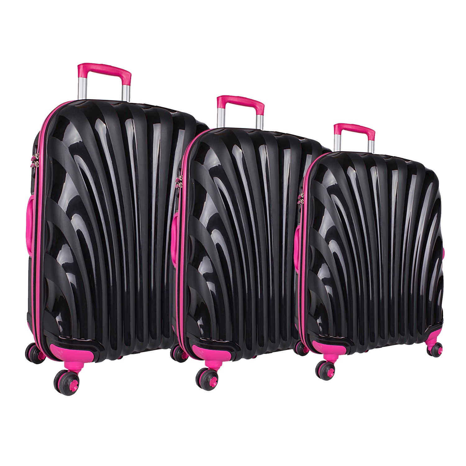 Bagacar Shell Silikon Kırılmaz Valiz Seti Siyah Pembe