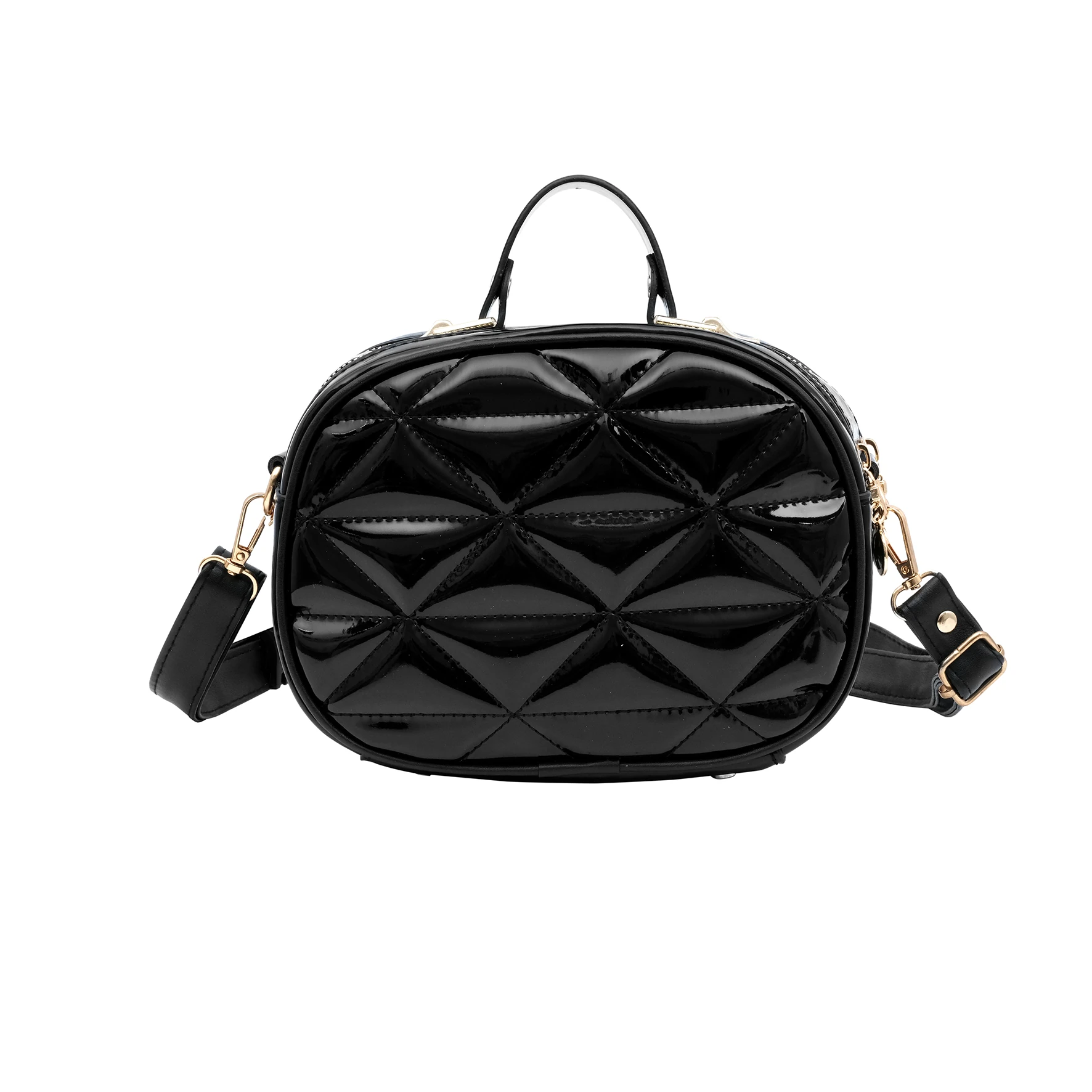 Bagacar Kapitone Şık Bayan Çapraz El ve Omuz Çantası Parlak Siyah