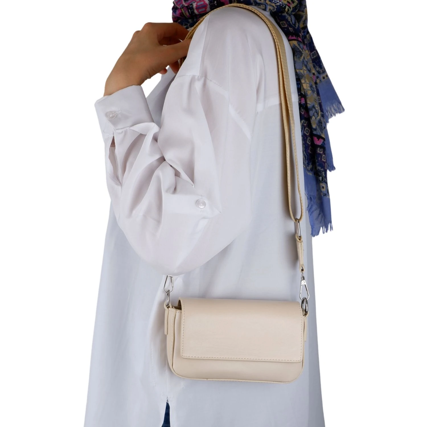 Bagacar Kapaklı Mini Şık Bayan Çapraz El ve Omuz Çantası Bej