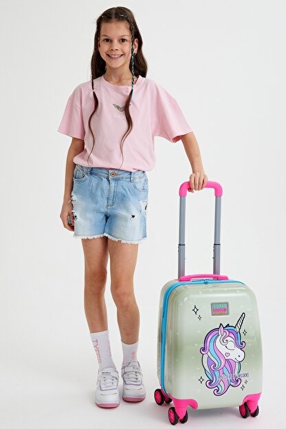 Bagacar Yaygan Kids Pembe Gümüş Unicorn Desenli Çocuk Valizi 16728