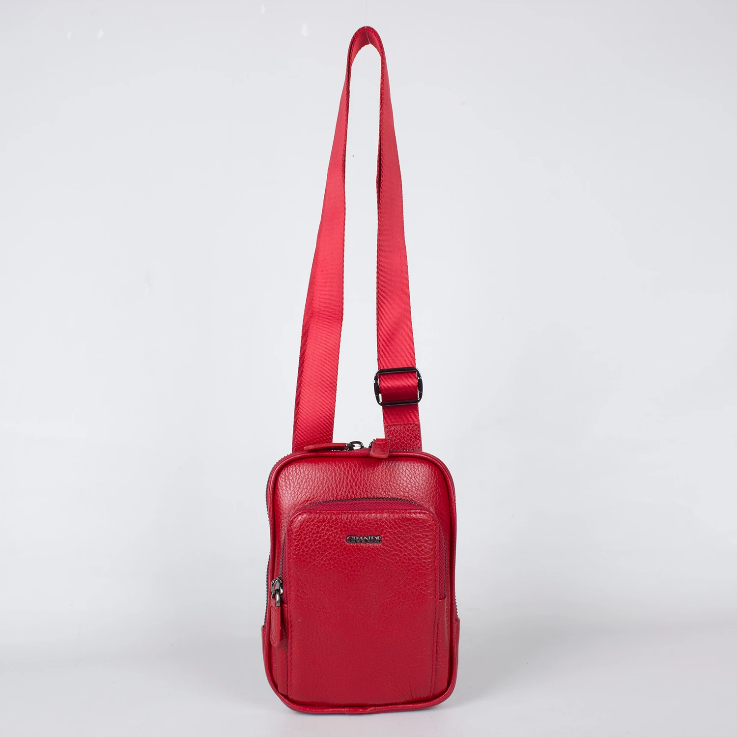 Grande 4255 Unisex Hakiki Deri Postacı Bodybag Çantası Kırmızı