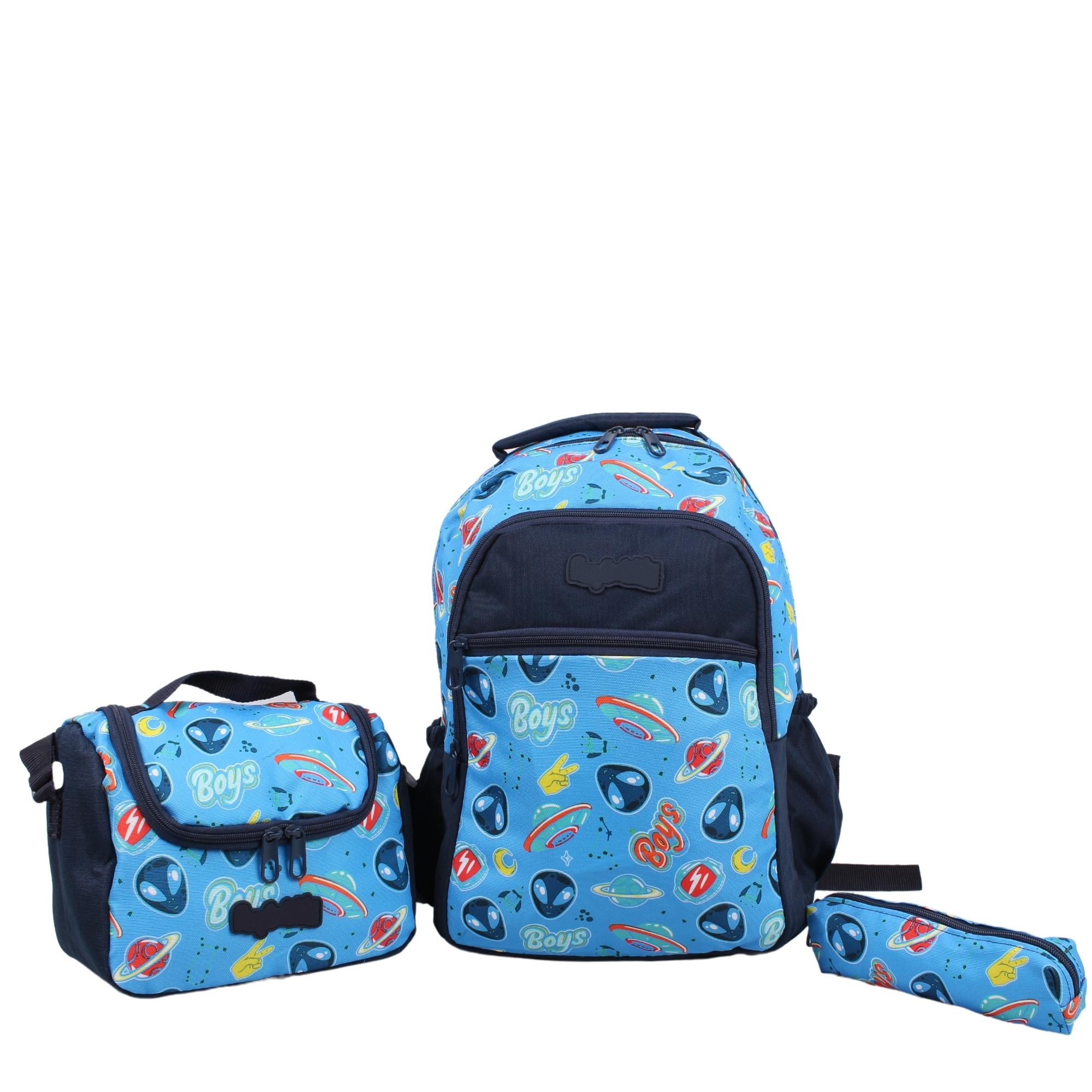 Bagacar Kids Erkek Mavi Uzay Model Kalemlikli Beslenmeli Set Sırt Çantası