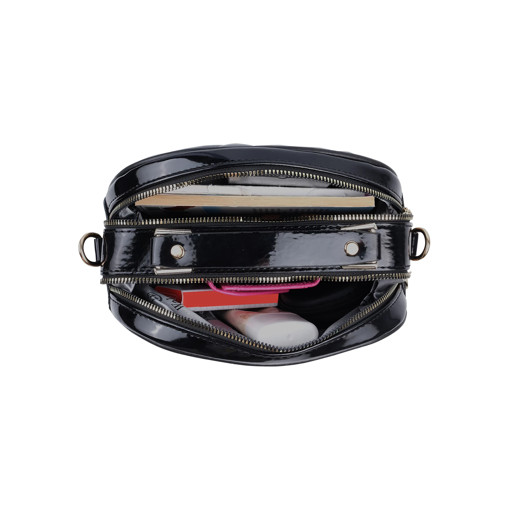 Bagacar Kapitone Şık Bayan Çapraz El ve Omuz Çantası Parlak Siyah