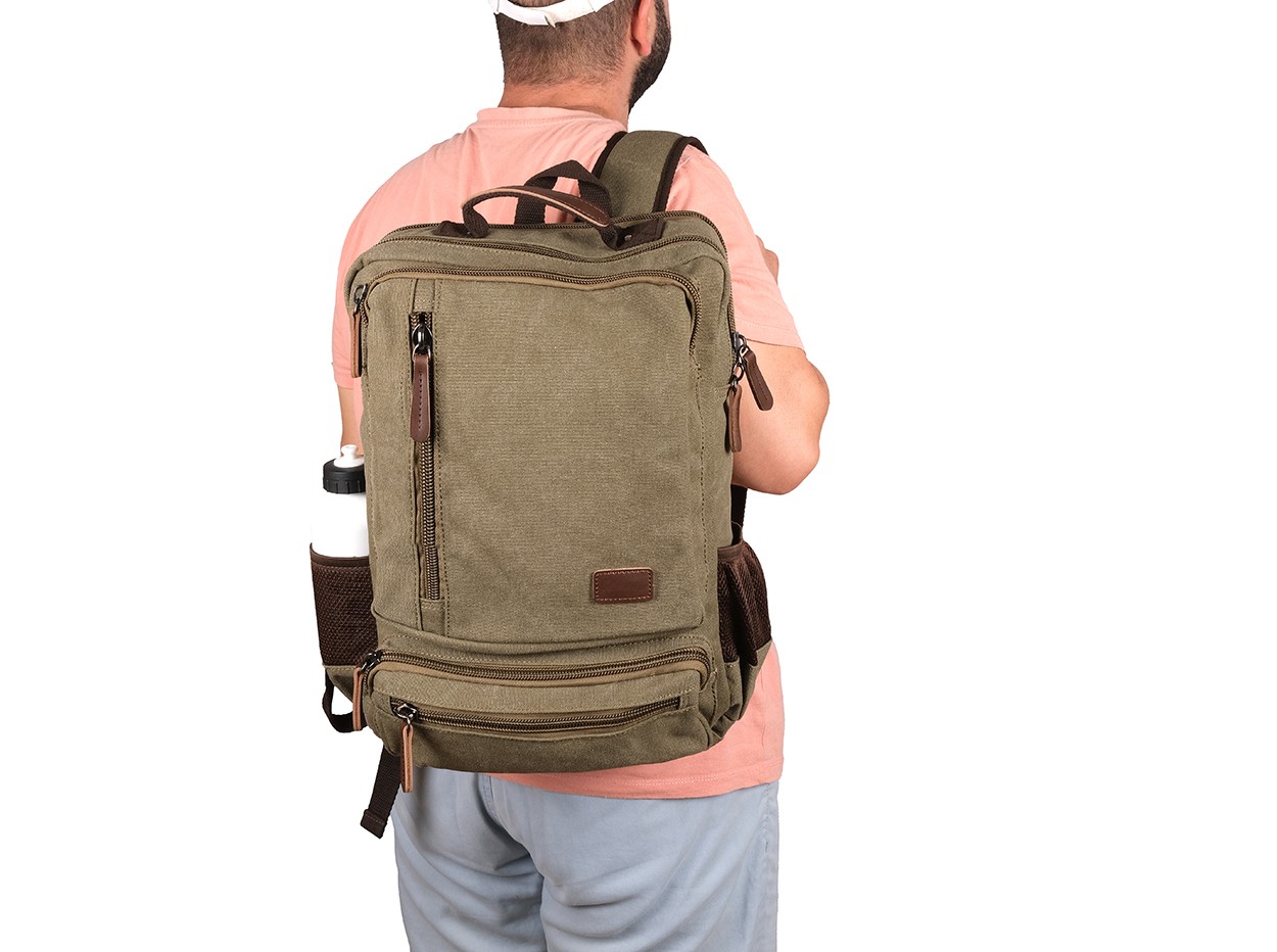 Bagacar Orjinal Kanvas Kumaş Okul ve Günlük Laptop Bölmeli Sırt Çantası Yeşil