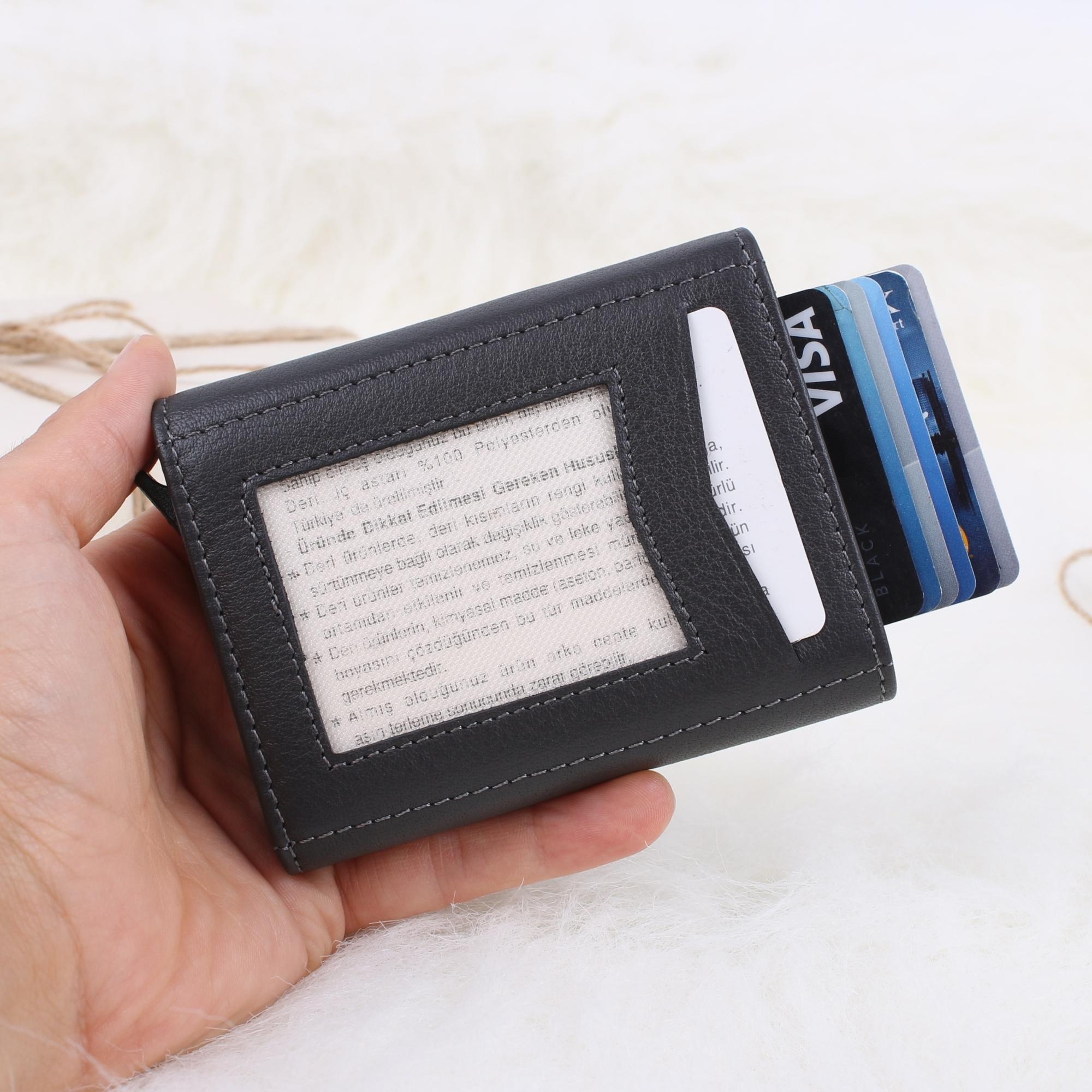 Legend Leather Erkek Gri Hakiki Deri Mekanizmalı Cüzdan/Kartlık