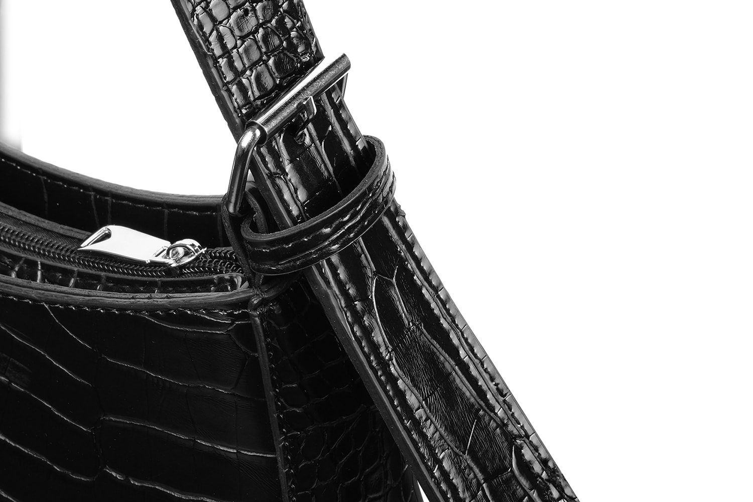Bagacar Çapraz Ayarlanabilir Askılı Fermuarlı Şık El Kol Ve Omuz Çantası Kroko Siyah