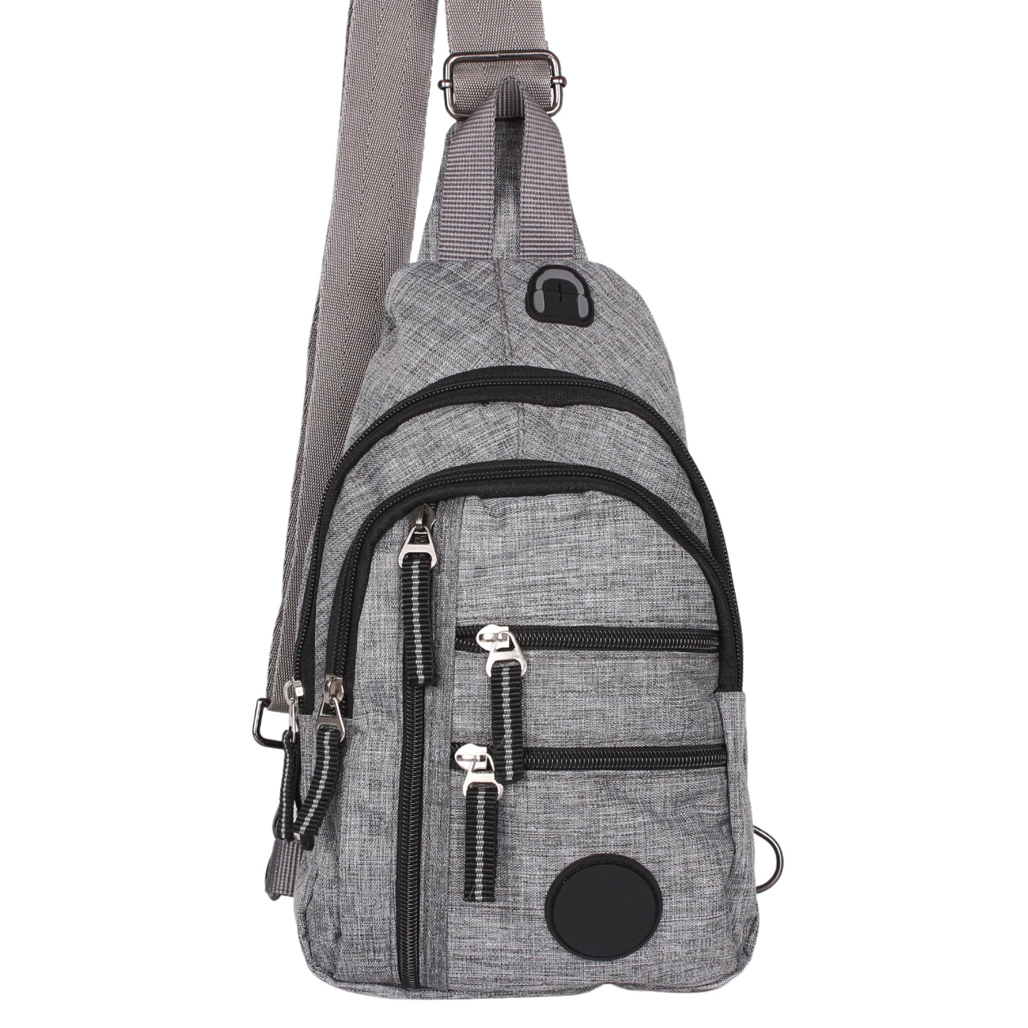 Bagacar NP Çok Gözlü Kulaklıklı Unisex Body Bag Çapraz Gri Çanta