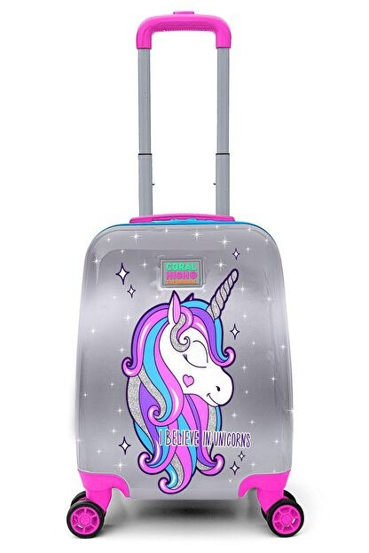 Bagacar Yaygan Kids Pembe Gümüş Unicorn Desenli Çocuk Valizi 16728