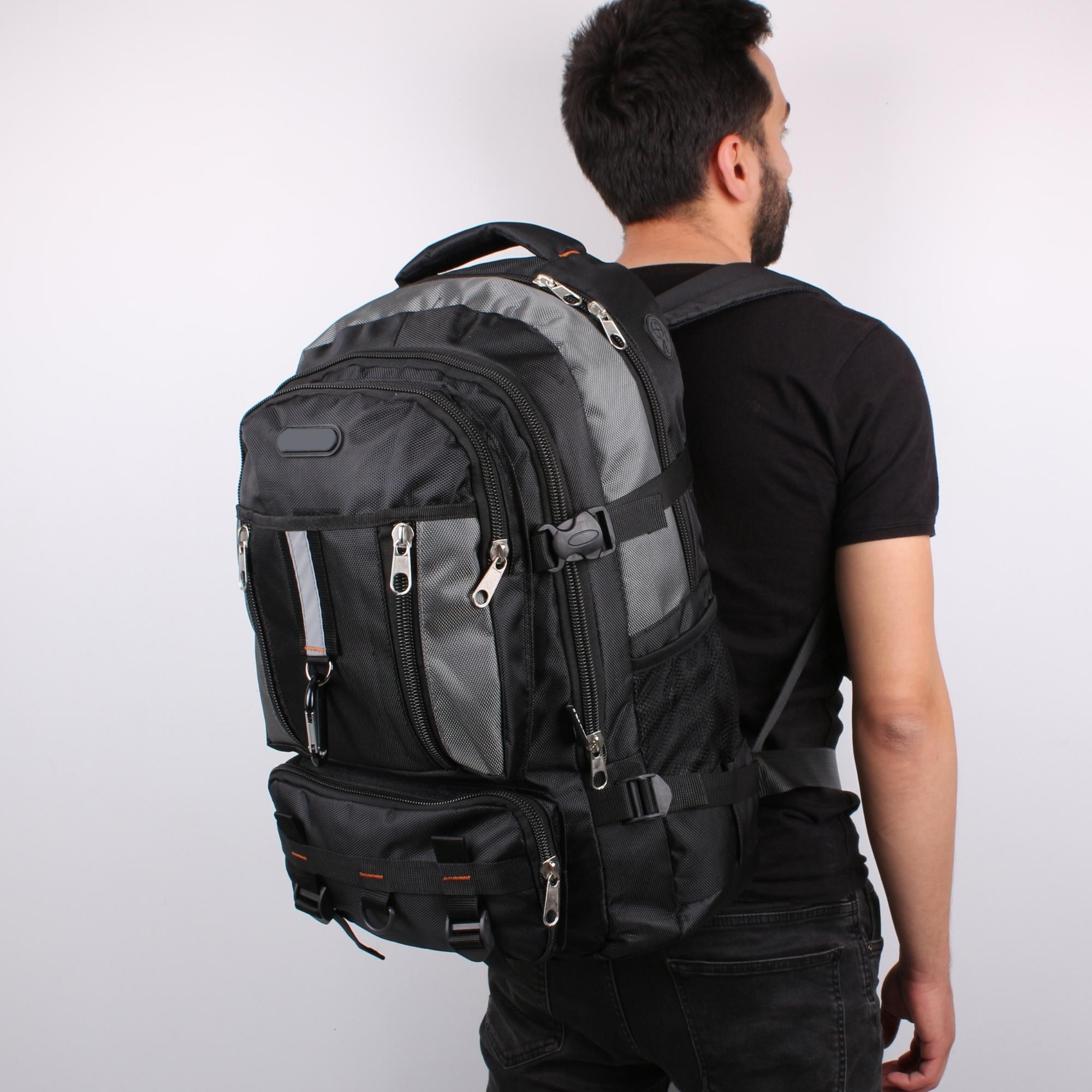 Bagacar IZDAG Siyah Gri Seyahat Sırt Çantası 60 LT 17" Laptop Bölmeli