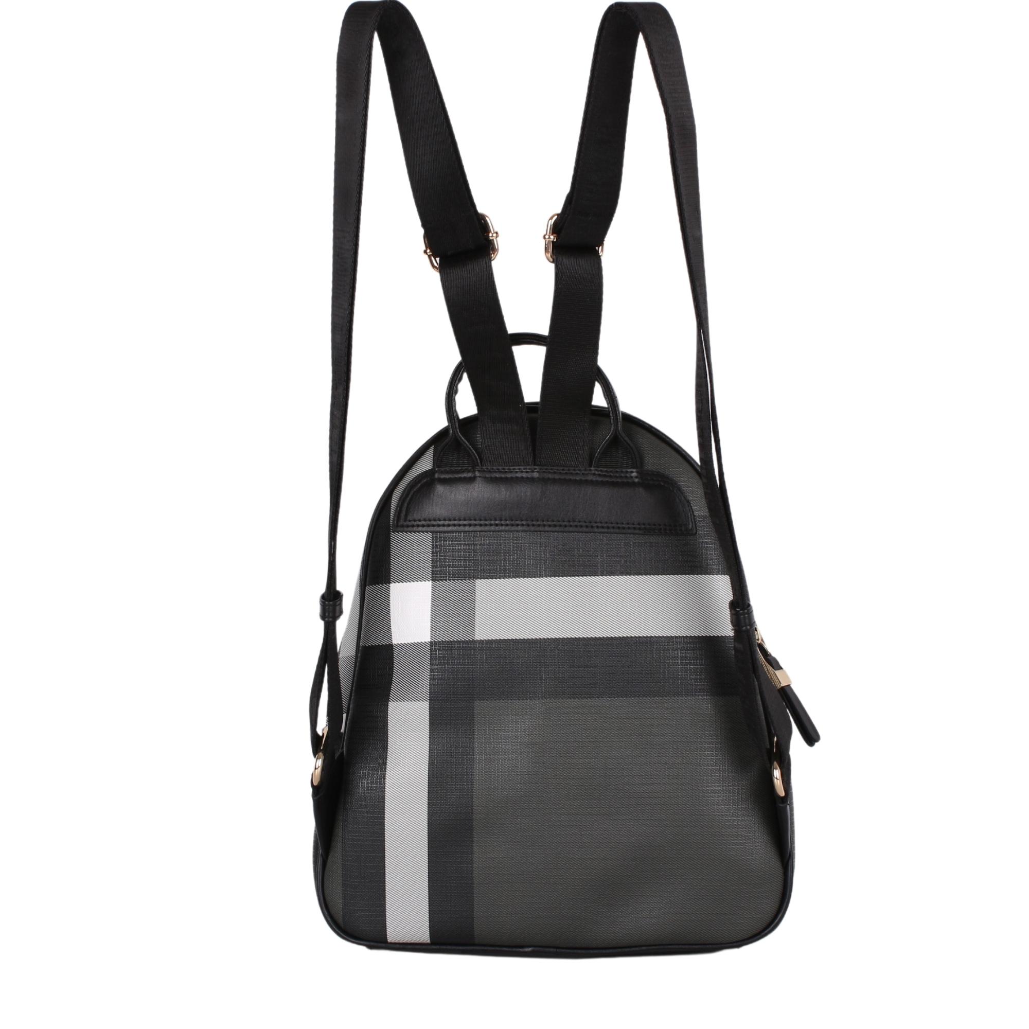 Bagacar 1063 Ekose Siyah Siyah Bayan Suni Deri Sırt Çantası