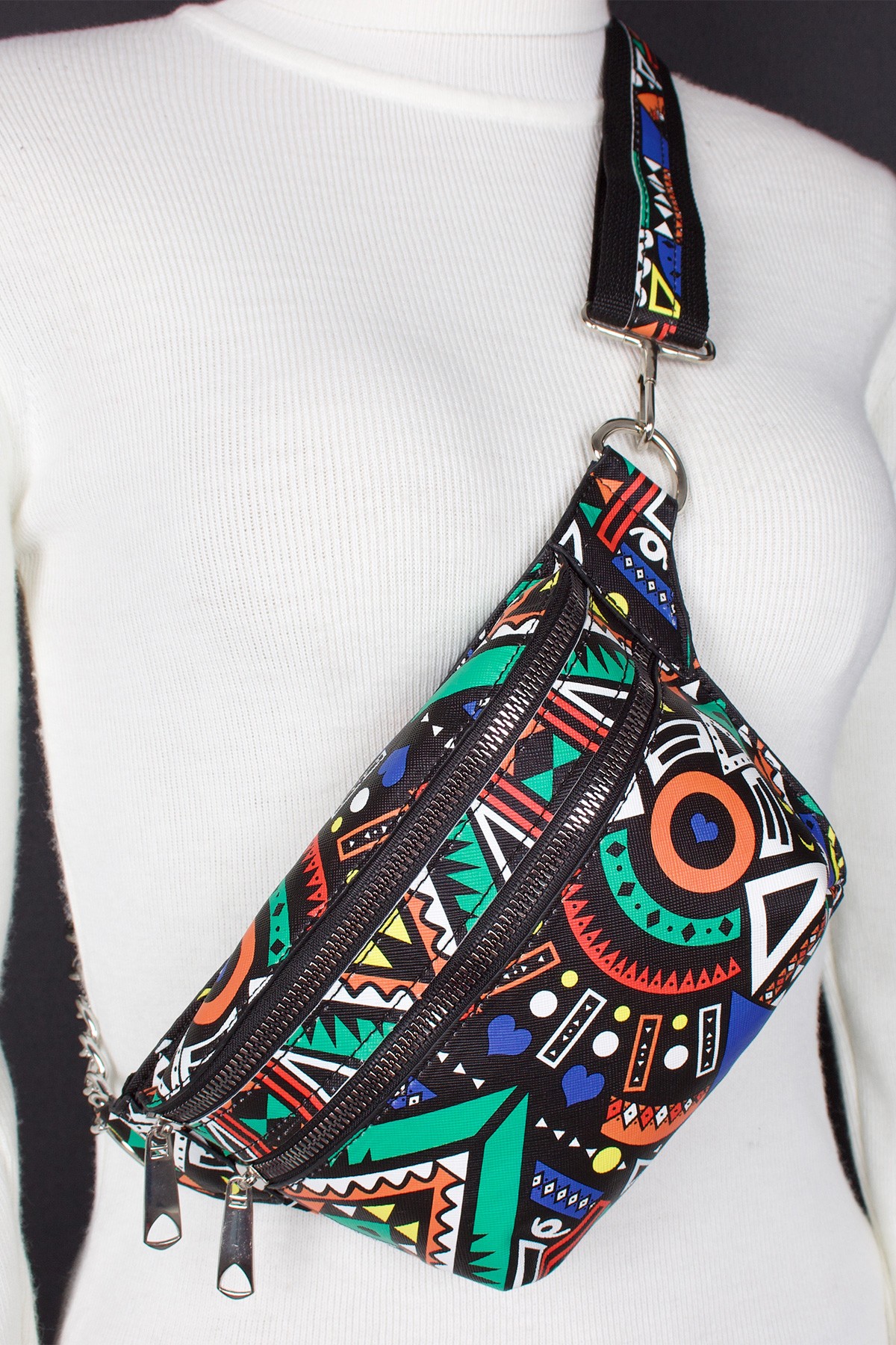 Bagacar Fashion Tulum Gögüs Bel Çantası Yeşil Mozaik