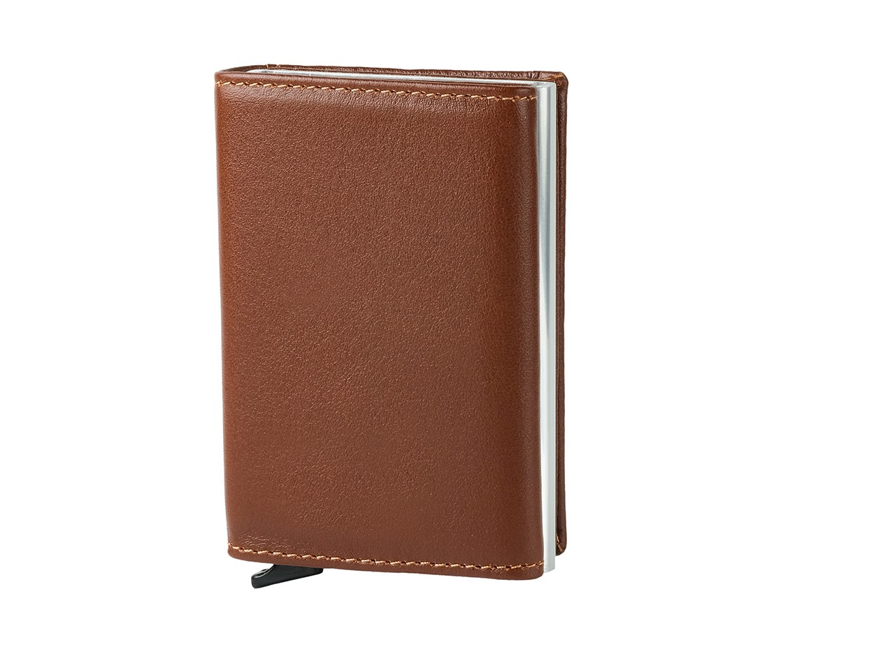 Bagacar Camel Unisex Hakiki Deri Mekanizmalı Otomatik Kızaklı Kartlık Cüzdan