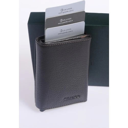 Grande 725 Unisex Hakiki Deri Mekanizmalı Kartlık  Kahve