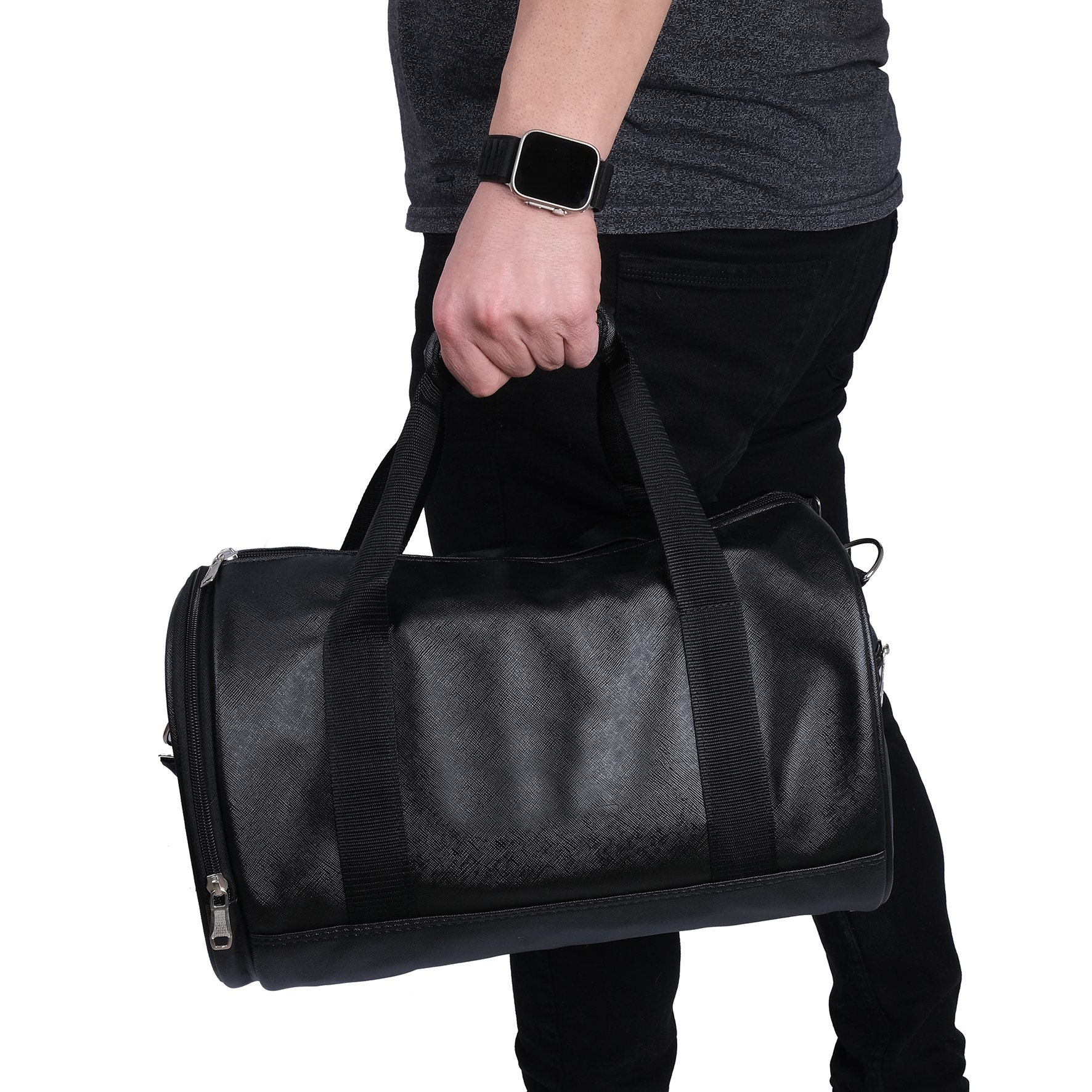 Bagacar Unisex Suni Deri Seyahat ve Spor Çantası Siyah