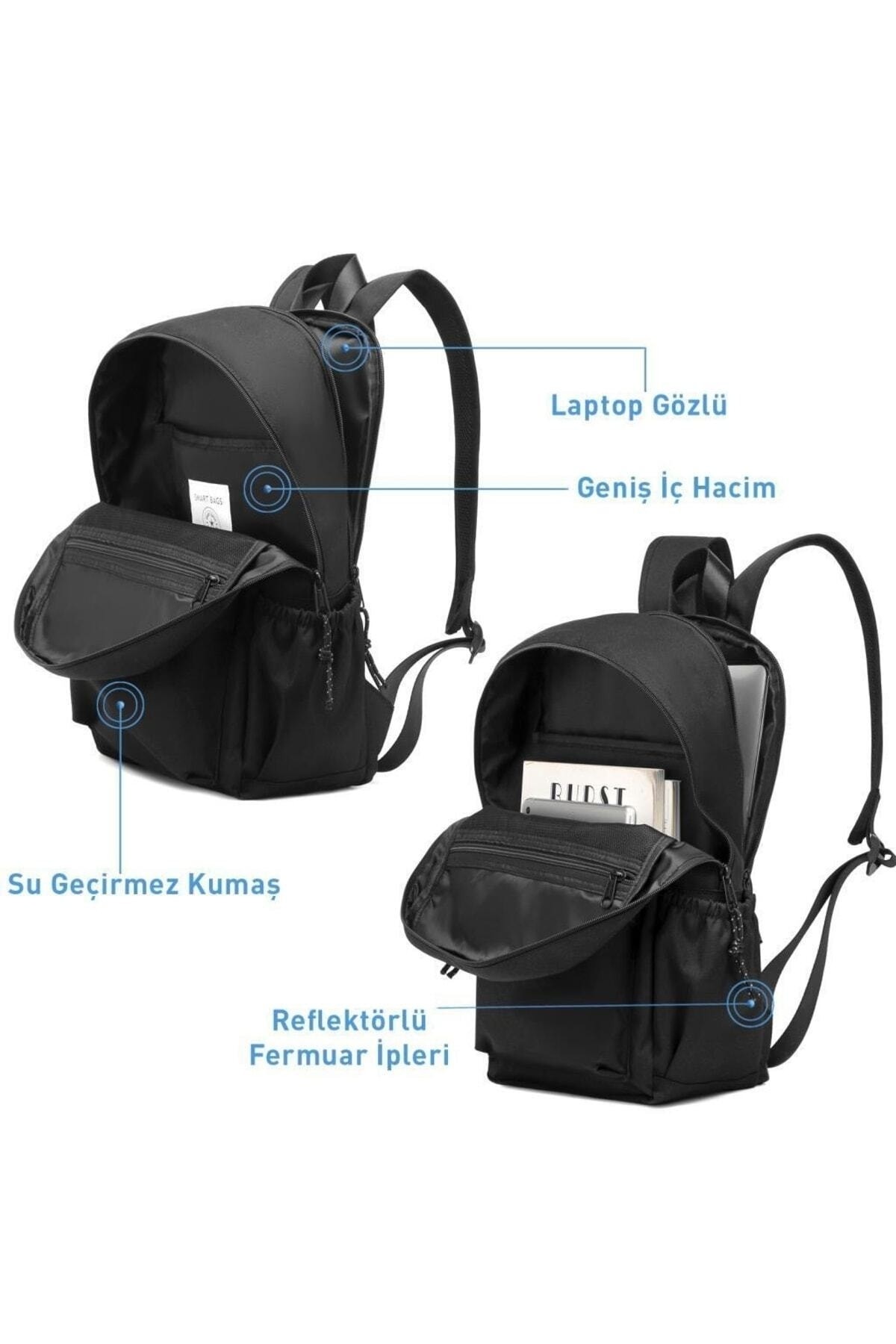 Bagacar Smart Bag 3157 Okul ve Günlük Laptop Bölmeli Sırt Çantası Koyu Gri