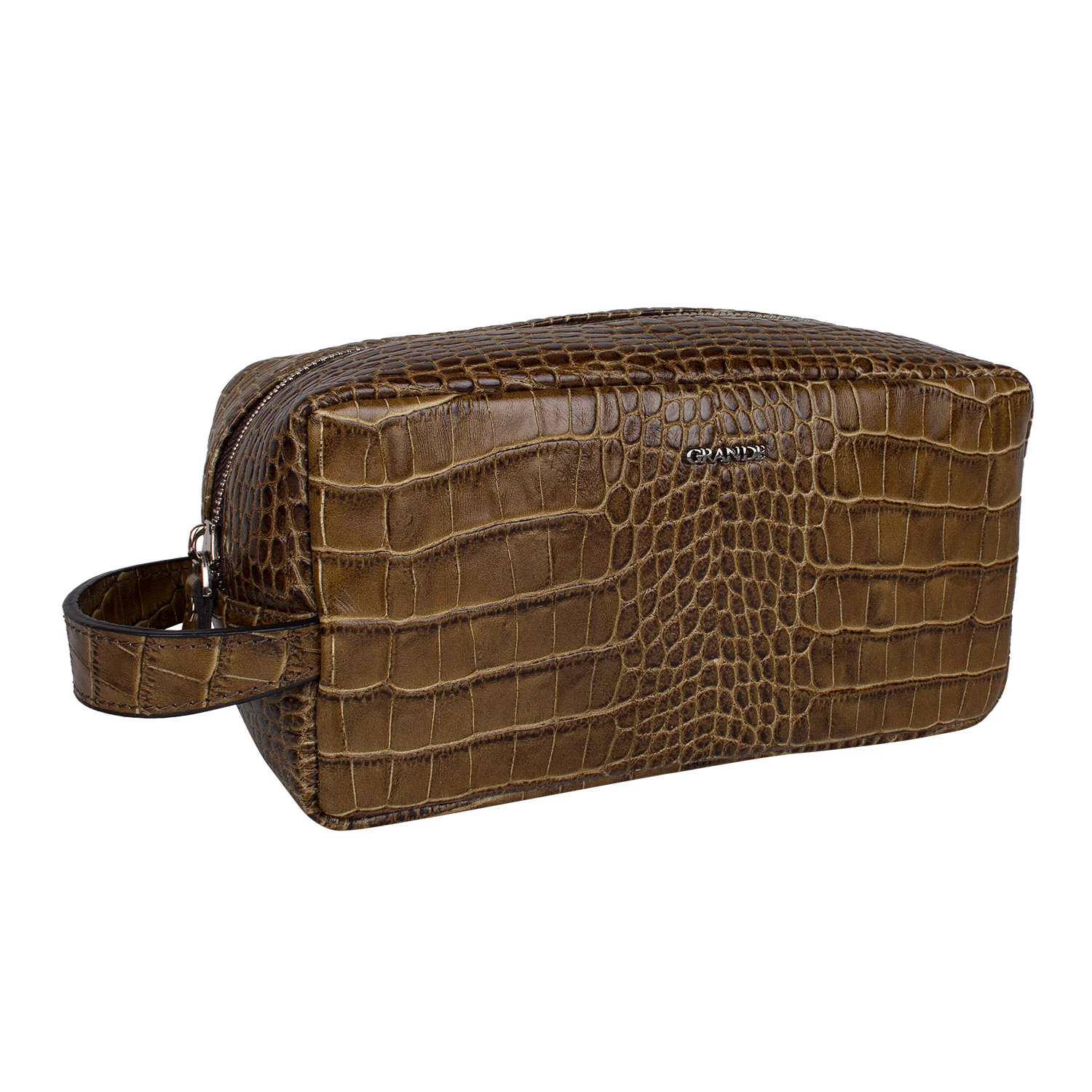 Grande 4281 Hakiki Deri Unisex El Portföy Çantası Kroko Kahve
