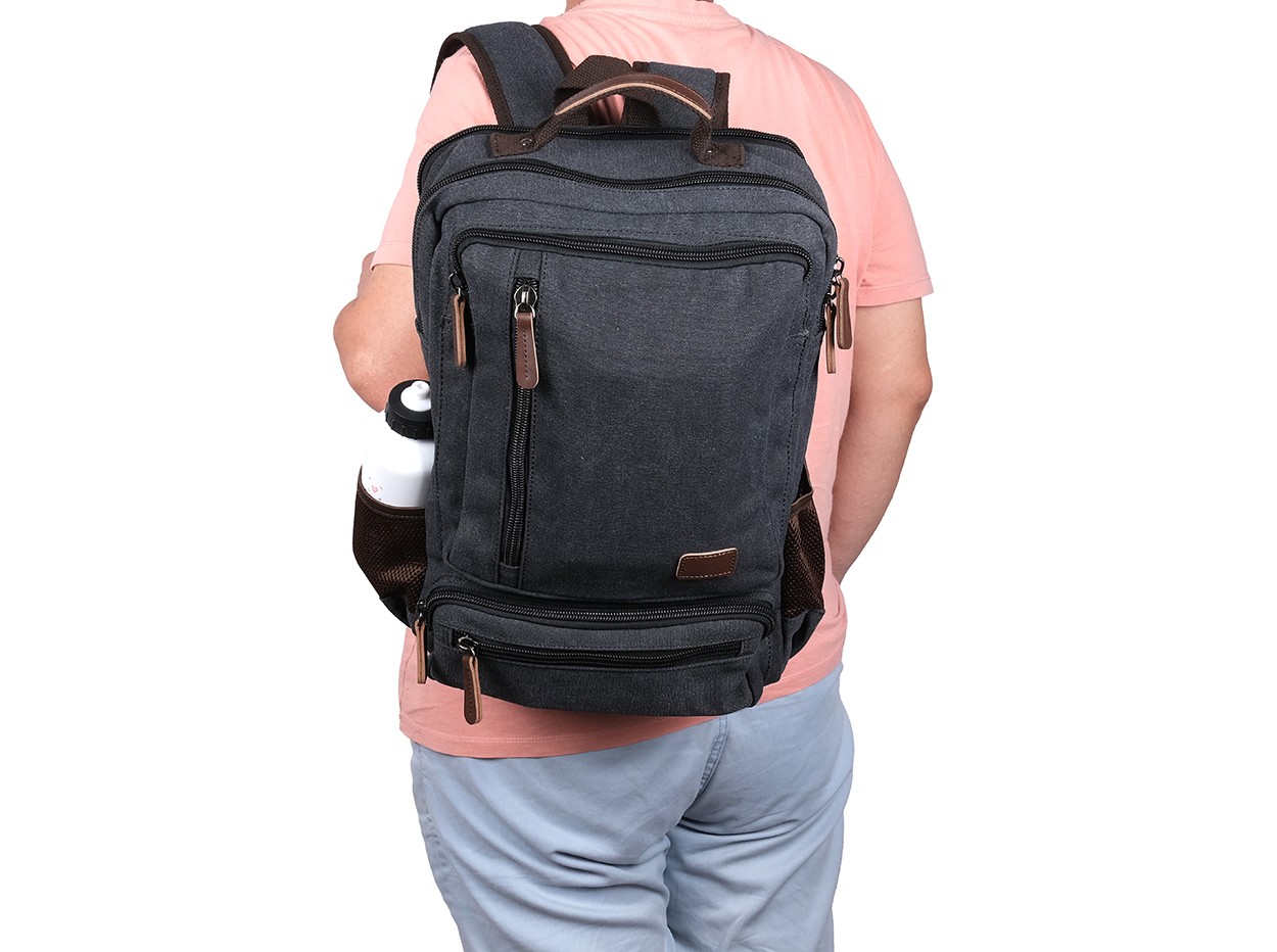 Bagacar Orjinal Kanvas Kumaş Okul ve Günlük Laptop Bölmeli Sırt Çantası Siyah