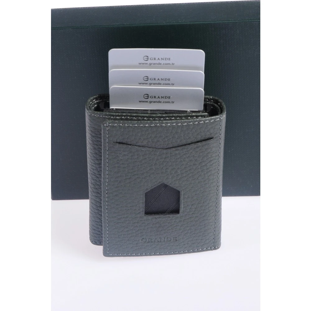 Grande 752 Unisex Hakiki Deri Mekanizmalı Kartlık Yeşil