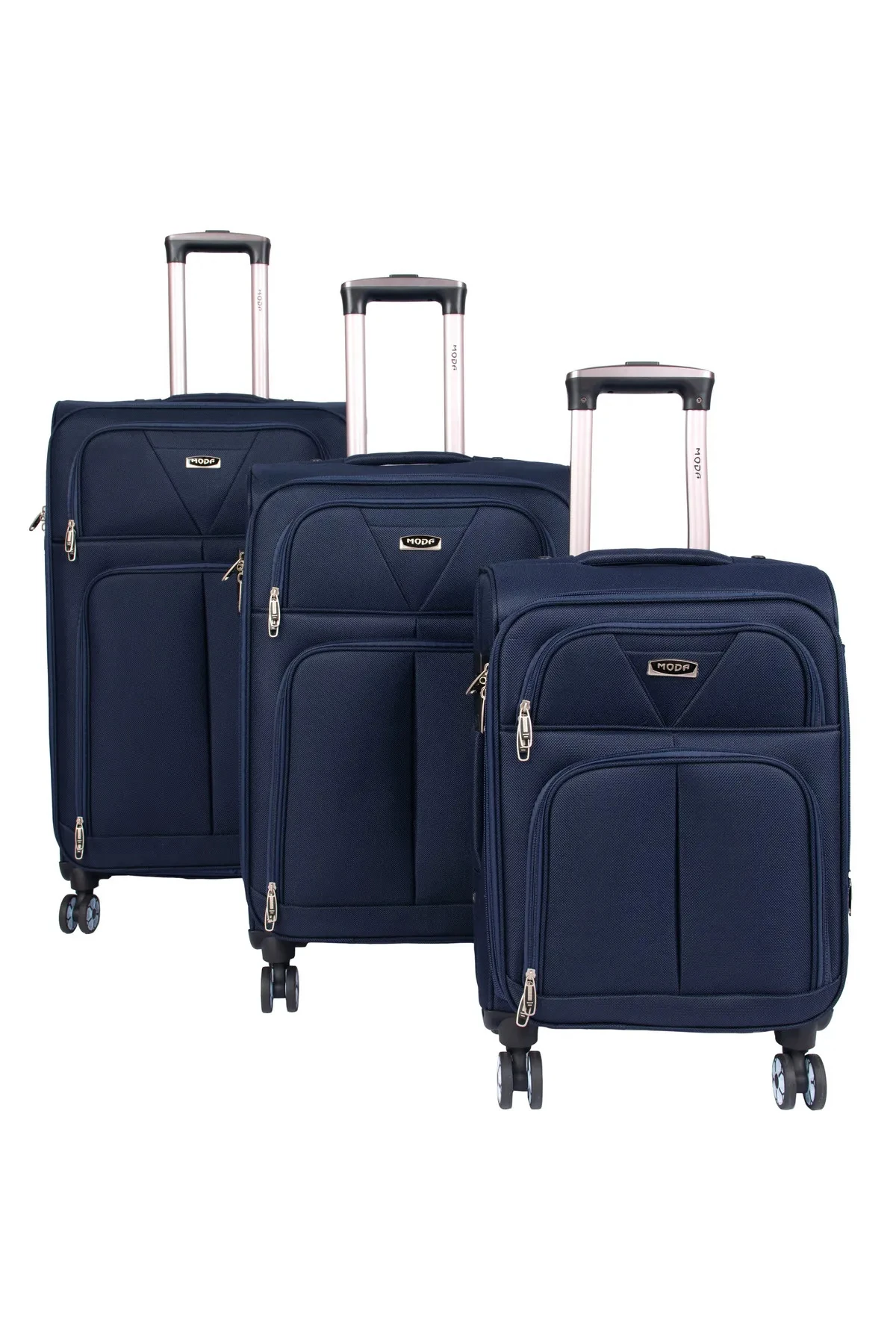 MODA 636 LÜX KUMAŞ 3 LÜ VALİZ SETİ ÇELİK ÇEMBER