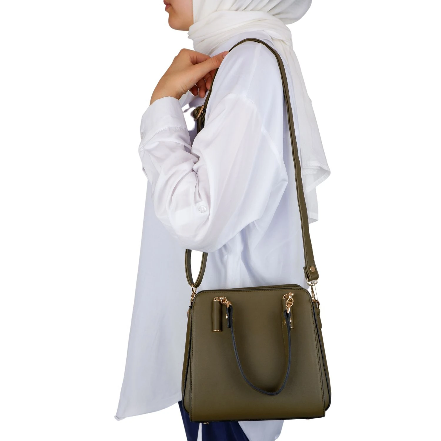 Bagacar 828 Haki Suni Deri Bayan Çapraz El ve Omuz Çantası