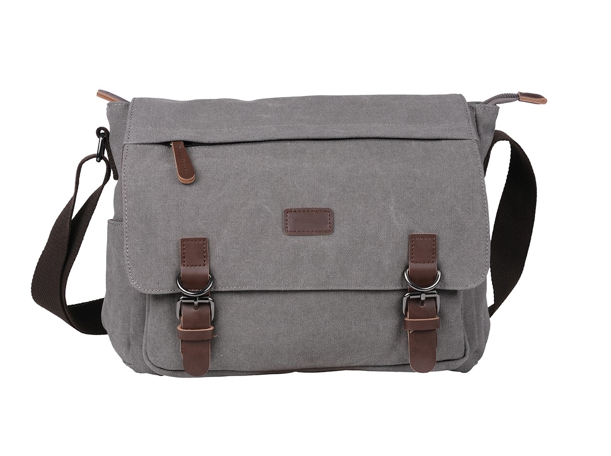 Bagacar Orjinal Kanvas Kumaş Laptop Bölmeli Unisex Çapraz Çanta Gri