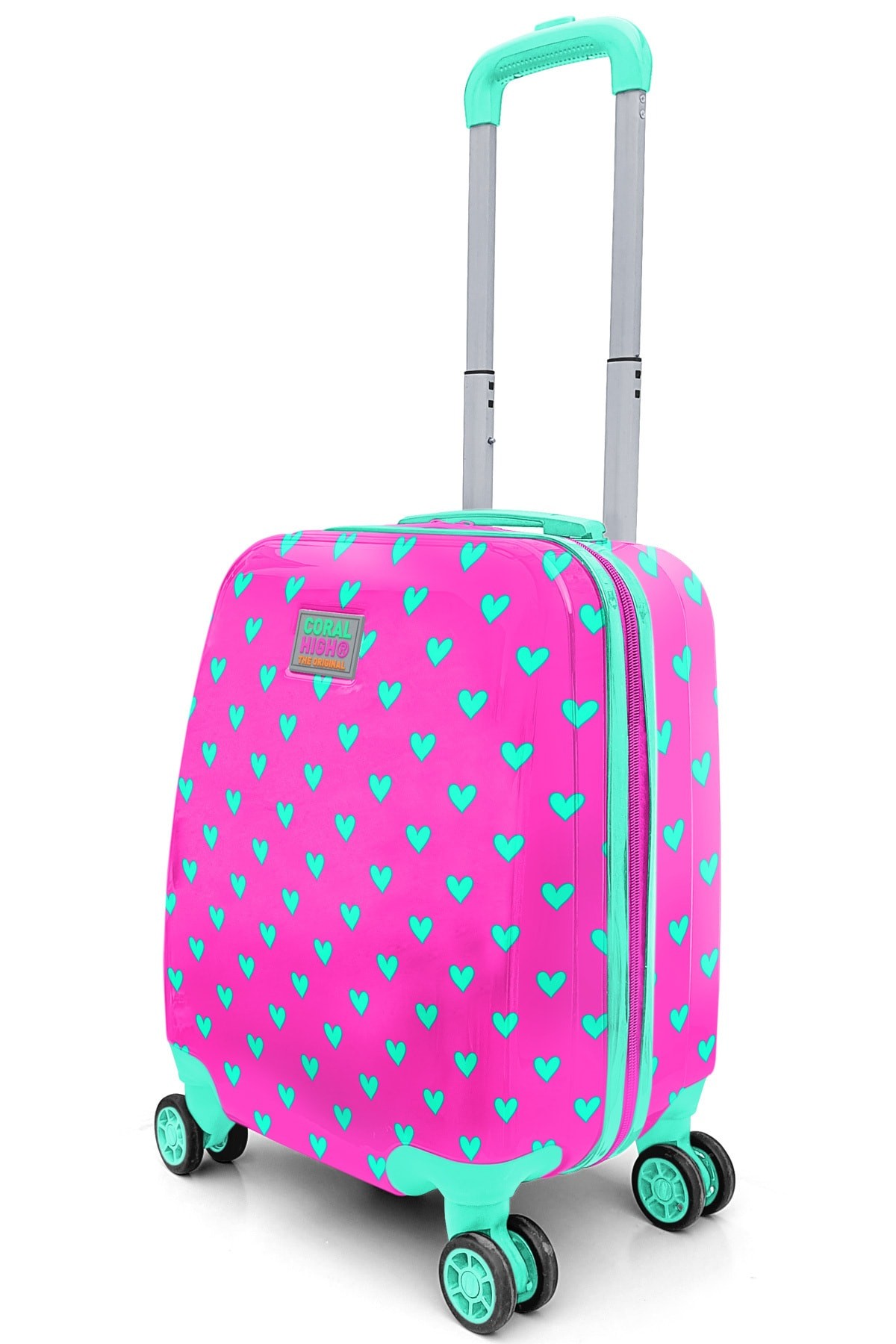 Bagacar Yaygan Kids Neon Pembe Su Yeşili Kalp Desenli Çocuk Valizi 16715