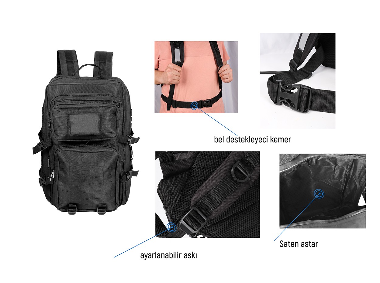Bagacar Tactical Dağcı ve Trekking Kumaş Sırt Çantası Siyah