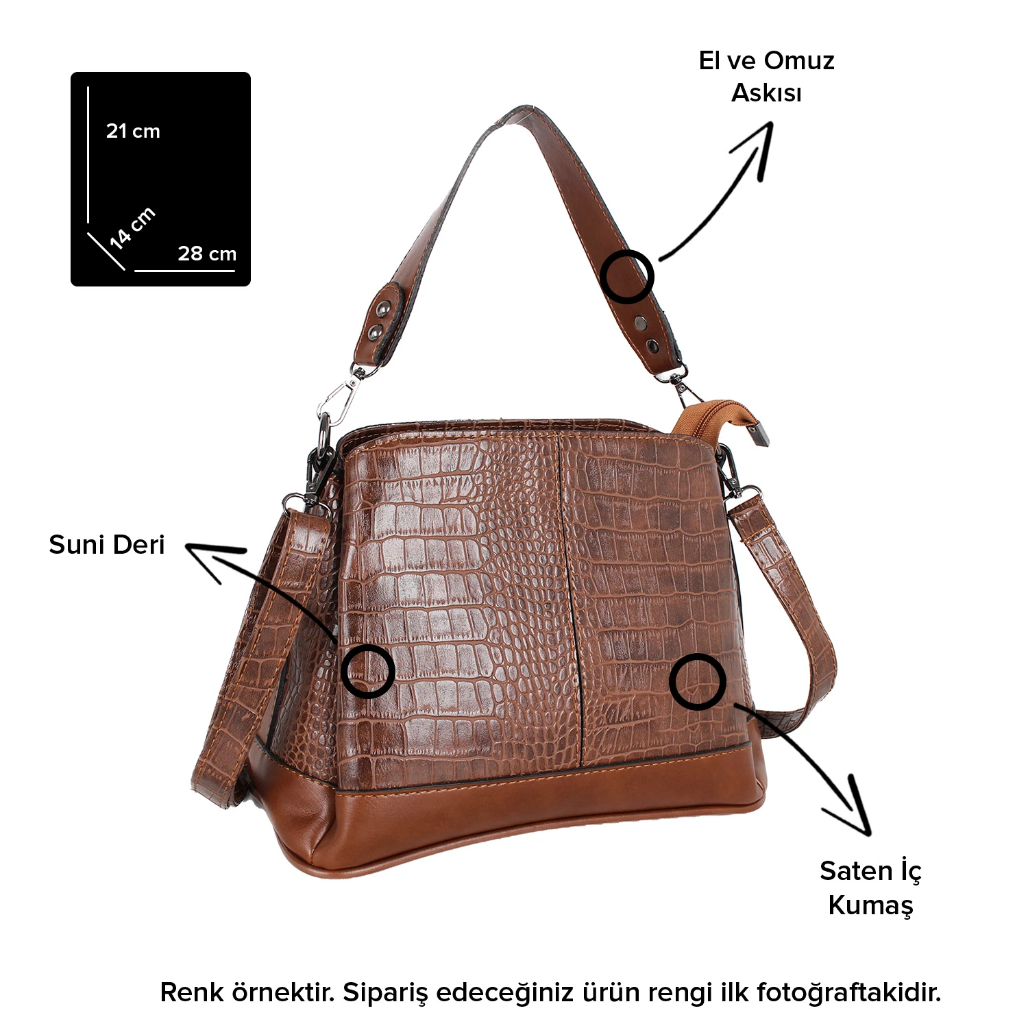 Bagacar 1170 Kroko Siyah Bayan Suni Deri Çapraz Omuz Çantası