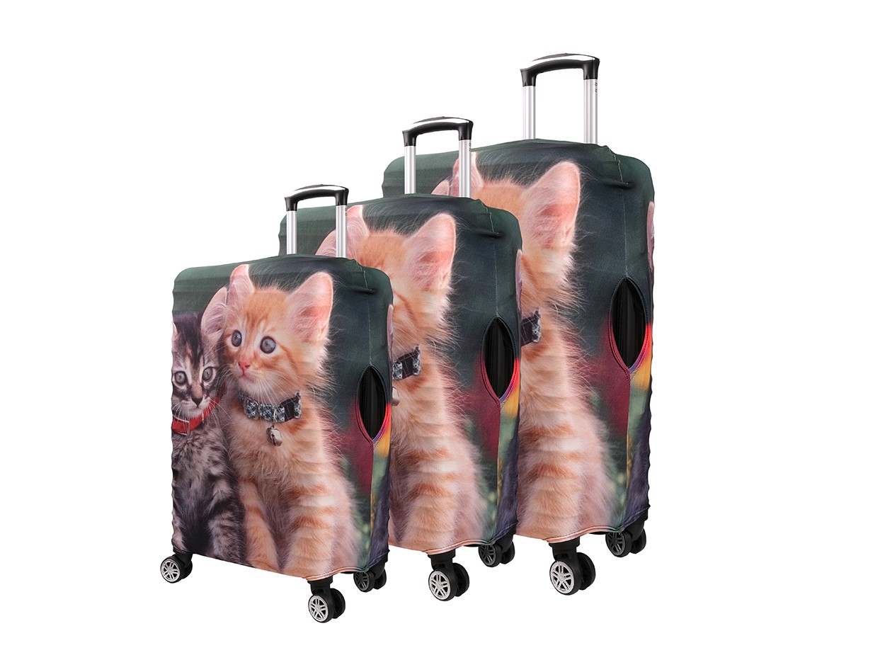 Bagacar Kediler 3lü Set Valiz Kılıfı, 3 lü Valiz Kemeri, 3lü Valiz Etiketi