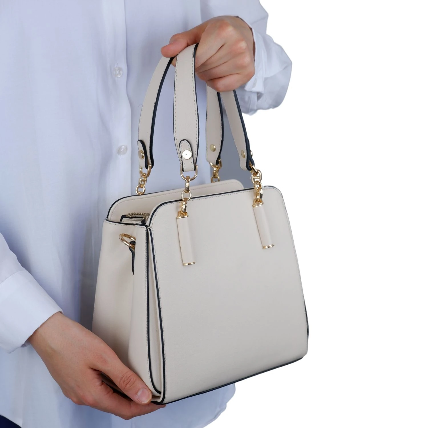 Bagacar 828 Krem Suni Deri Bayan Çapraz El ve Omuz Çantası