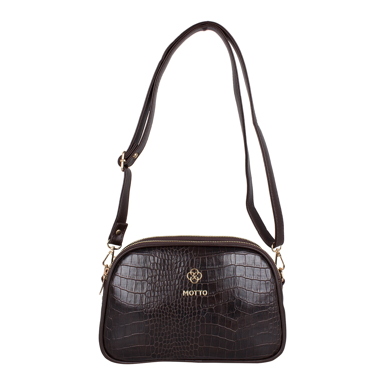 Bagacar Motto 1228 Bayan Çapraz Omuz Çantası Kroko Kahve