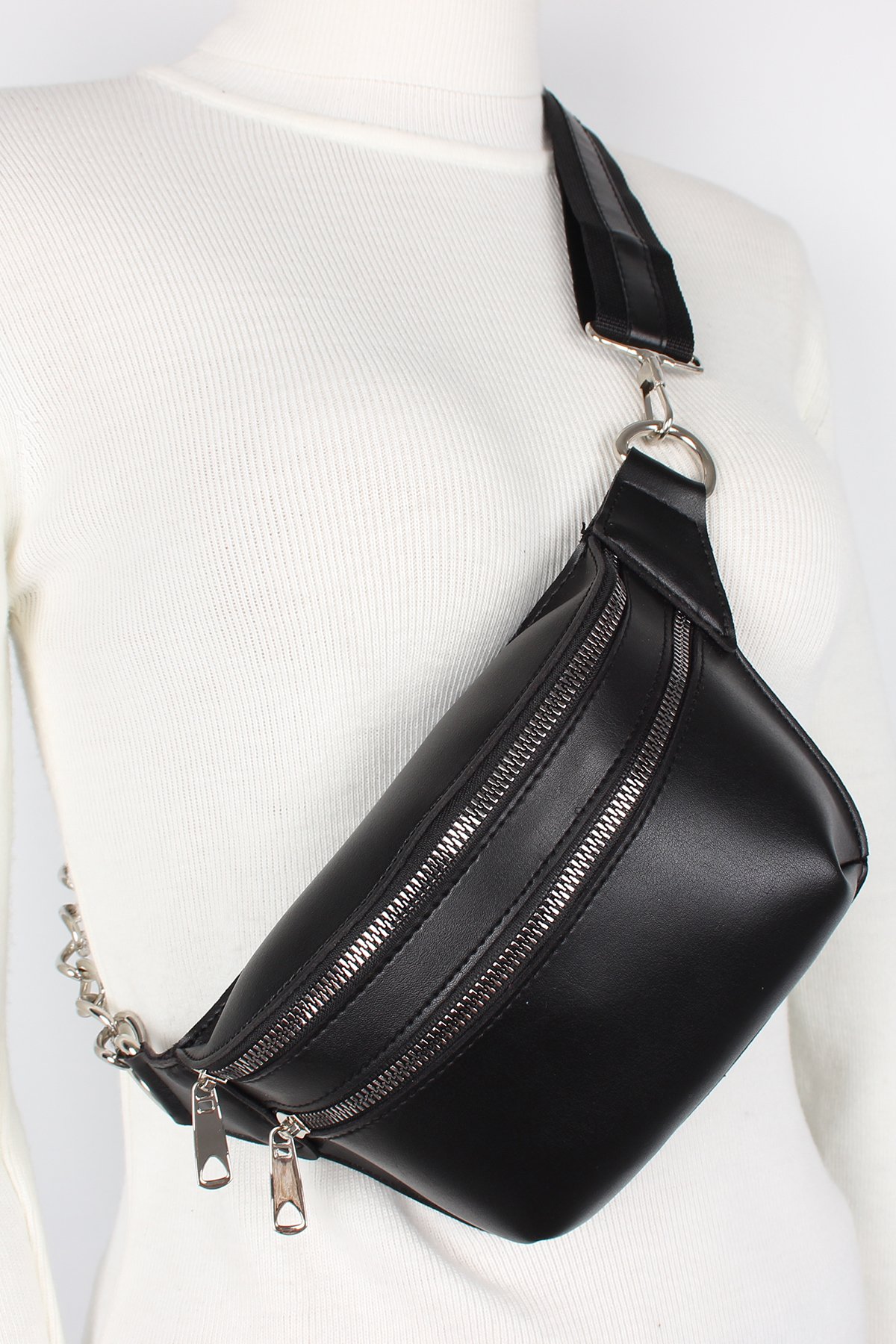 Bagacar Fashion Tulum Gögüs Bel Çantası Mat Siyah