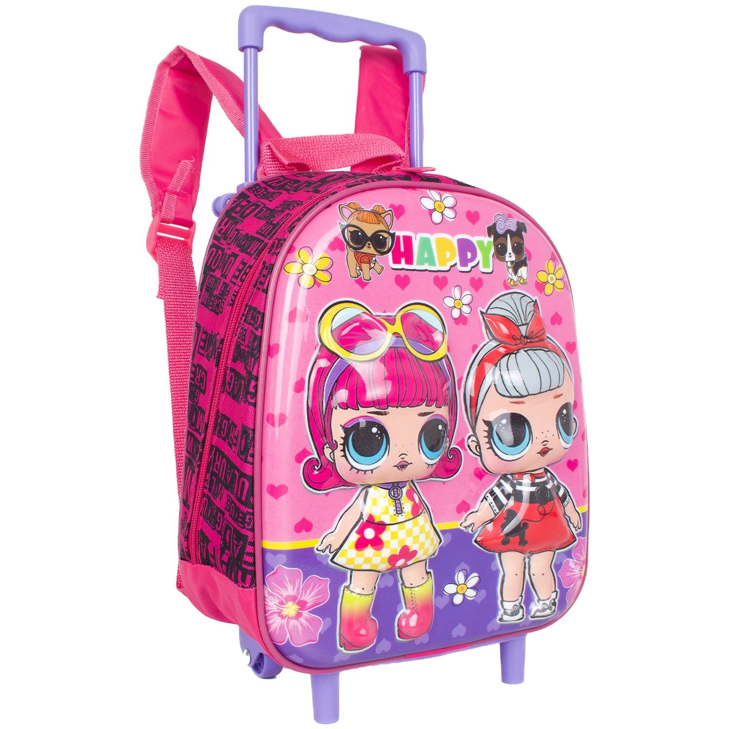 Bagacar MN Happy Pembe Tekerlekli Kız Çocuk Sırt Çantası