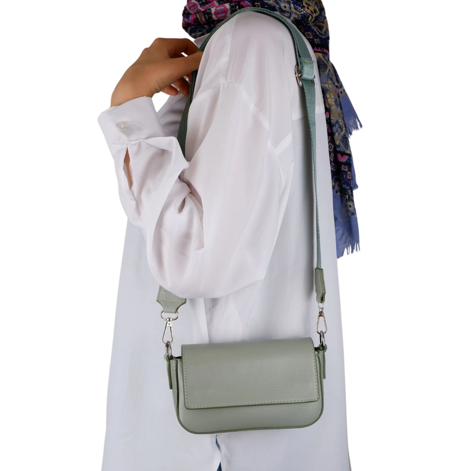 Bagacar Kapaklı Mini Şık Bayan Çapraz El ve Omuz Çantası Su Yeşili