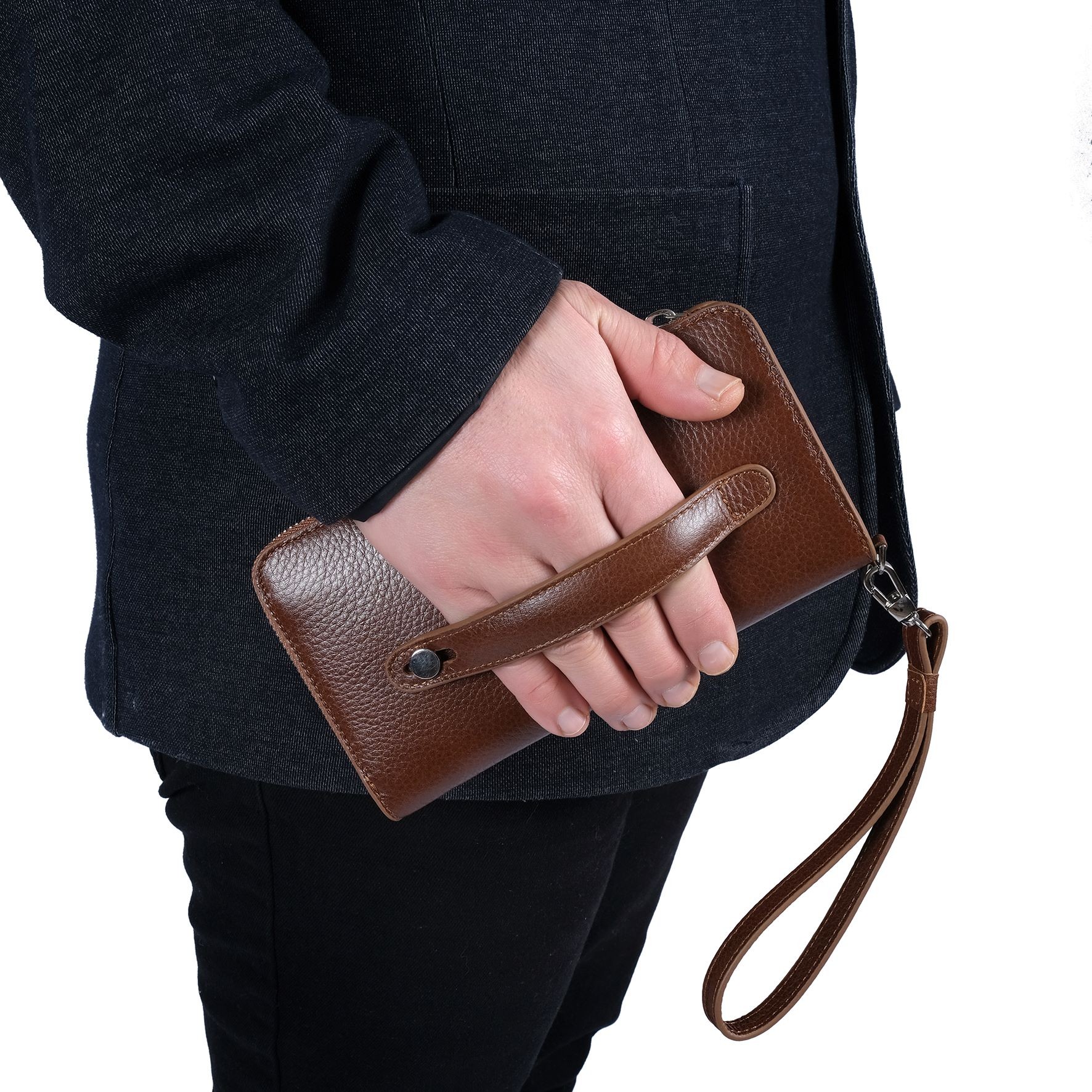 Bagacar Hakiki Deri Telefon Bölmeli Tutma Saplı El Portföy Çantası Taba