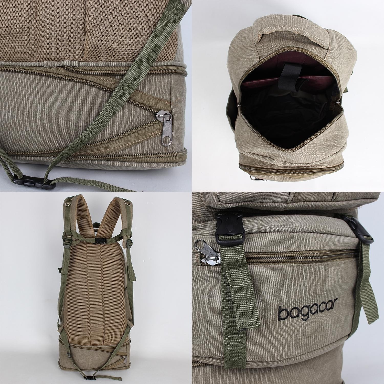 Bagacar 60 LT Bej Kanvas Laptoplu Körüklü Dağcı Sırt Çantası