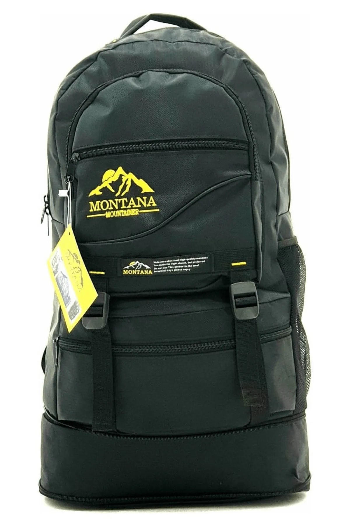 Mountainer 55+10 Litre Körüklü Siyah Su Geçirmez Çok Gözlü Seyahat-dağcı-kampçı Sırt Çantası