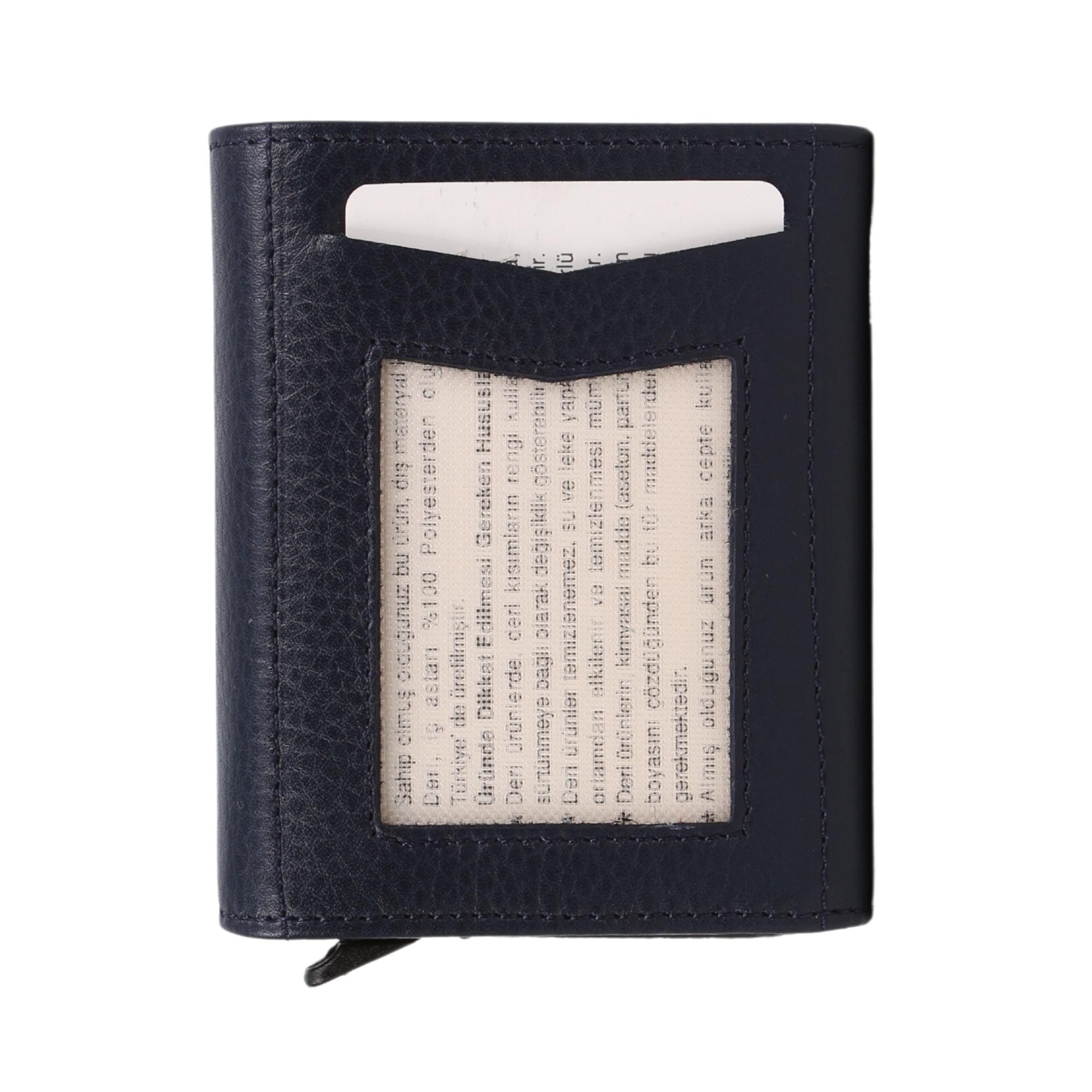 Legend Leather Erkek Lacivert Hakiki Deri Mekanizmalı Cüzdan/Kartlık