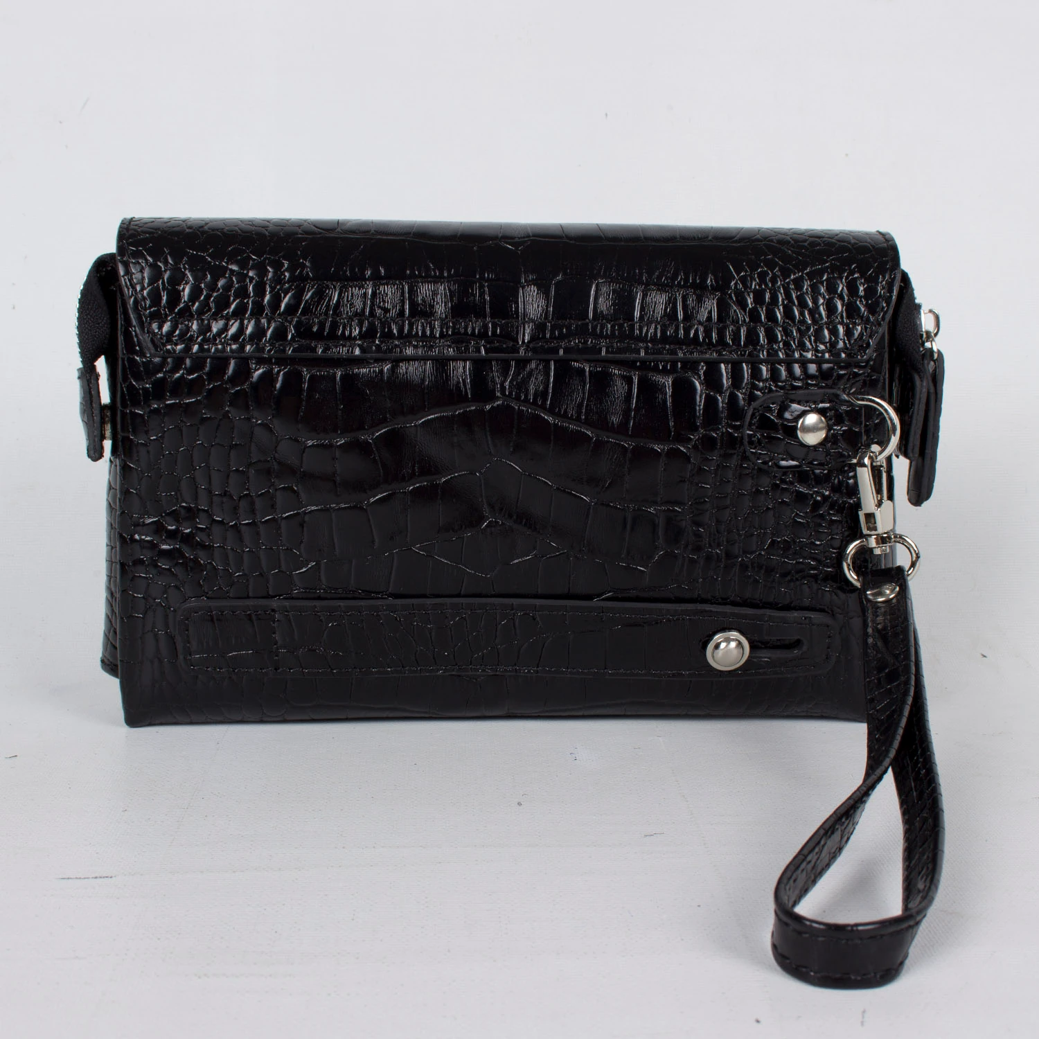 Grande 4280 Hakiki Deri Unisex El Portföy Çantası Kroko Siyah