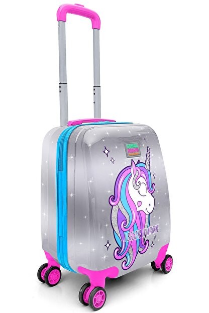 Bagacar Yaygan Kids Pembe Gümüş Unicorn Desenli Çocuk Valizi 16728